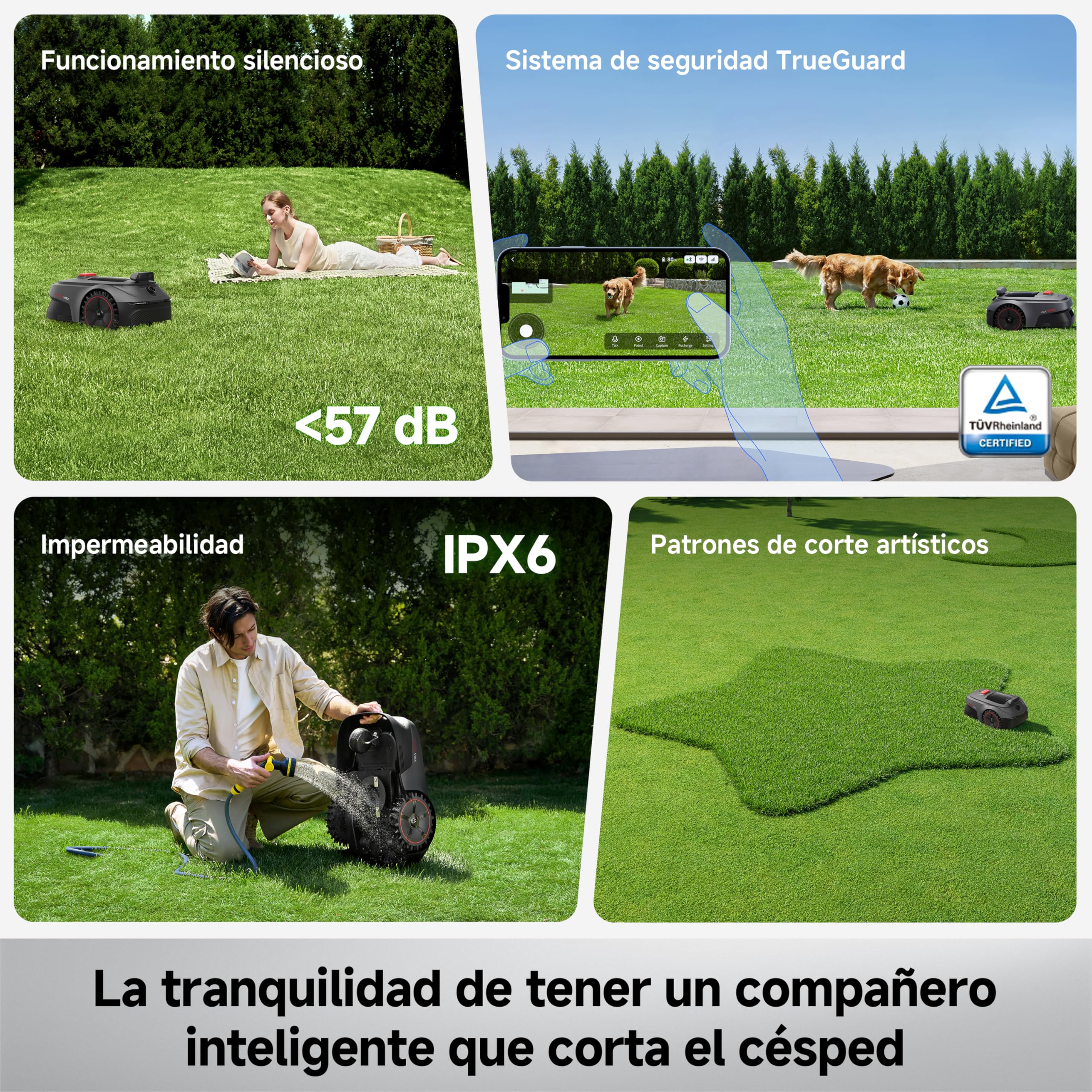 MOVA ViAX 500, Robot cortacésped, mapeo de 600 ㎡, mapeo automático con IA sin RTK, LiDAR de 360° + Visión Dual con IA, esquivación de obstáculos Inteligente, trayectorias en Forma de U