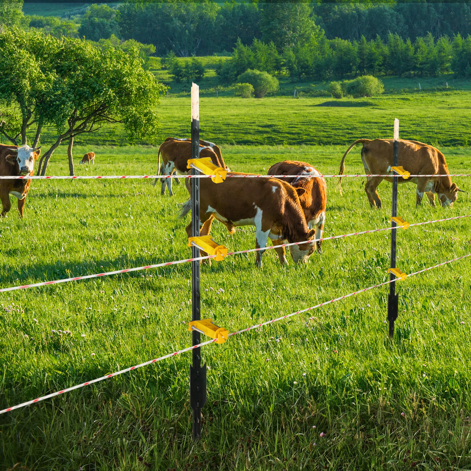 50 aisladores de poste de tubo, aisladores de tubería redondos de valla eléctrica para alambre de valla eléctrica para tubos cuadrados o redondos, color amarillo