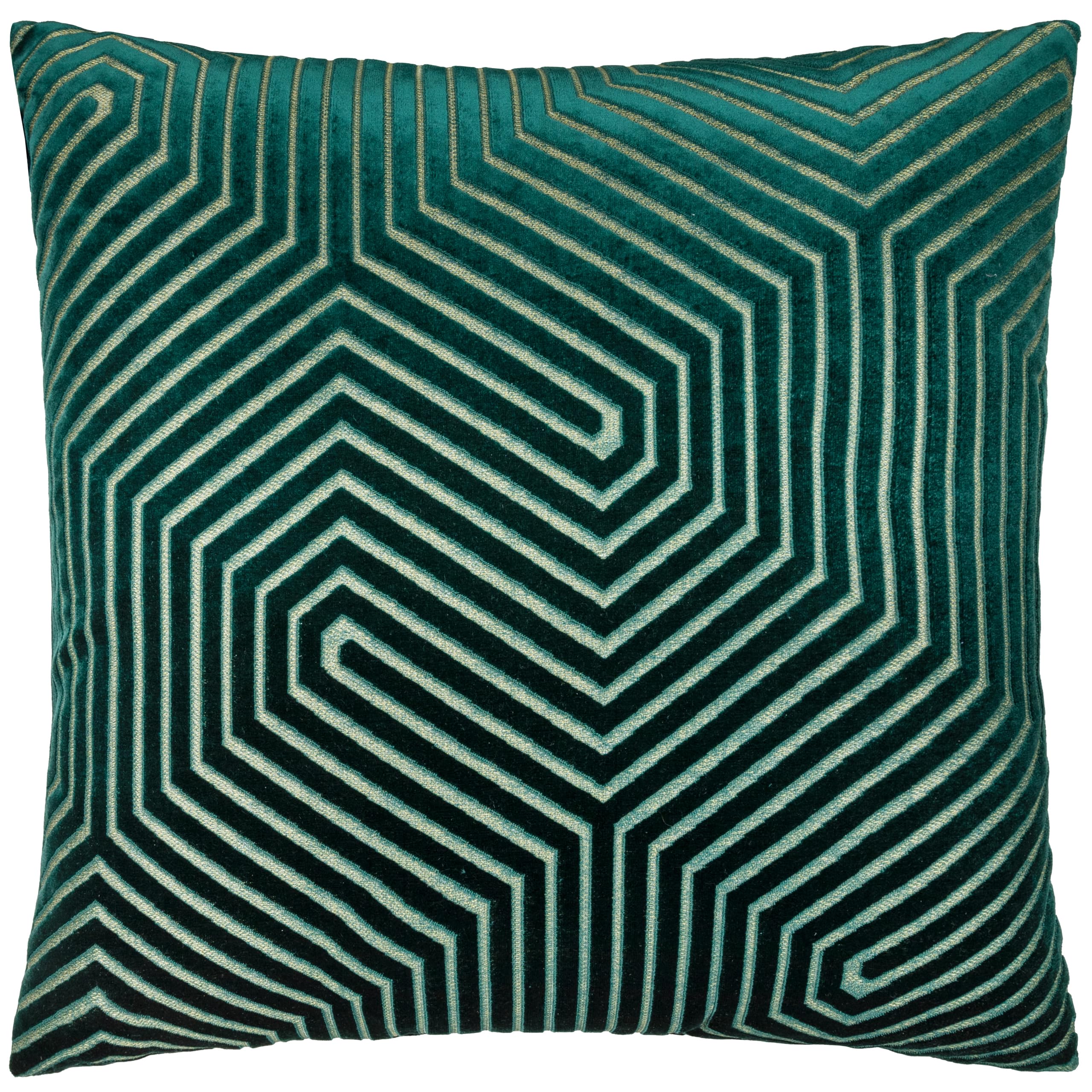 Paoletti Evoke Velvet Feather Filled Cushion – Luxurious Chevron Pattern Decorative Square Pillow With Filling (Emerald - 55x55cm)