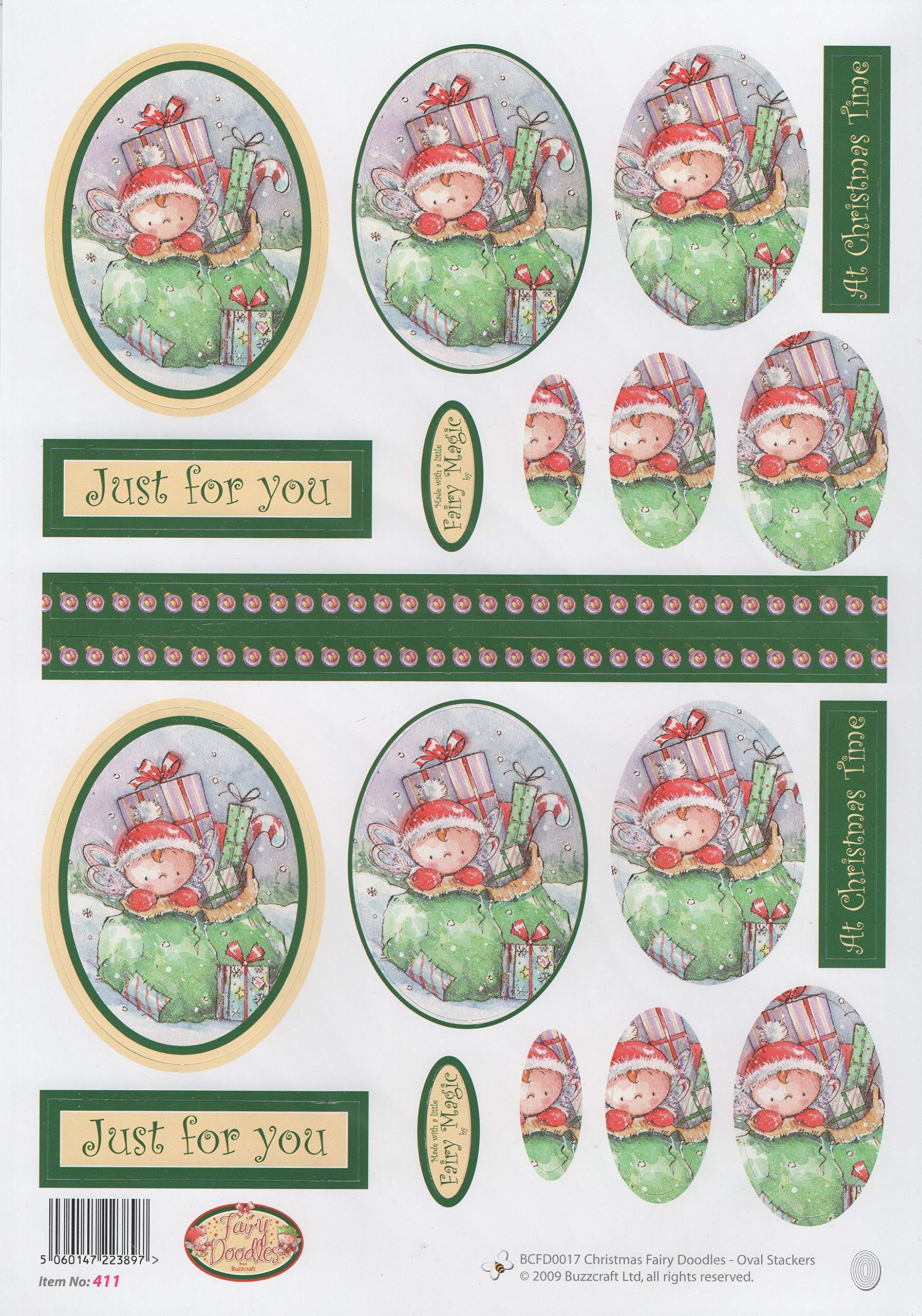 Buzz Craft Buzzcraft 3D Die Cut Oval Stackers Decoupage Sheet - 411 Christmas Fairy Doodles