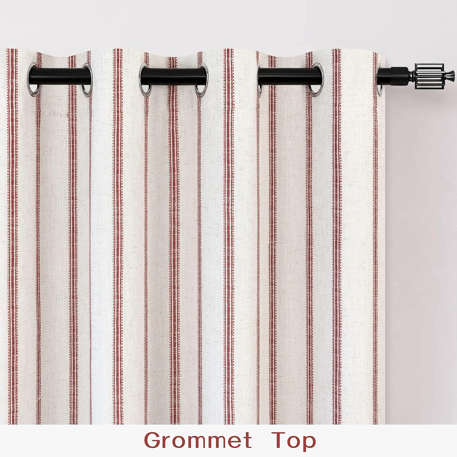 driftaway farmhouse linen blackout curtains 90 inches long for bedroom striped double layer thermal insulated sound reducing lined grommet rustic drapes for living room 2 panels w52 x l90 red red stripe-grommet 52"w x 90"l (pack of 2)