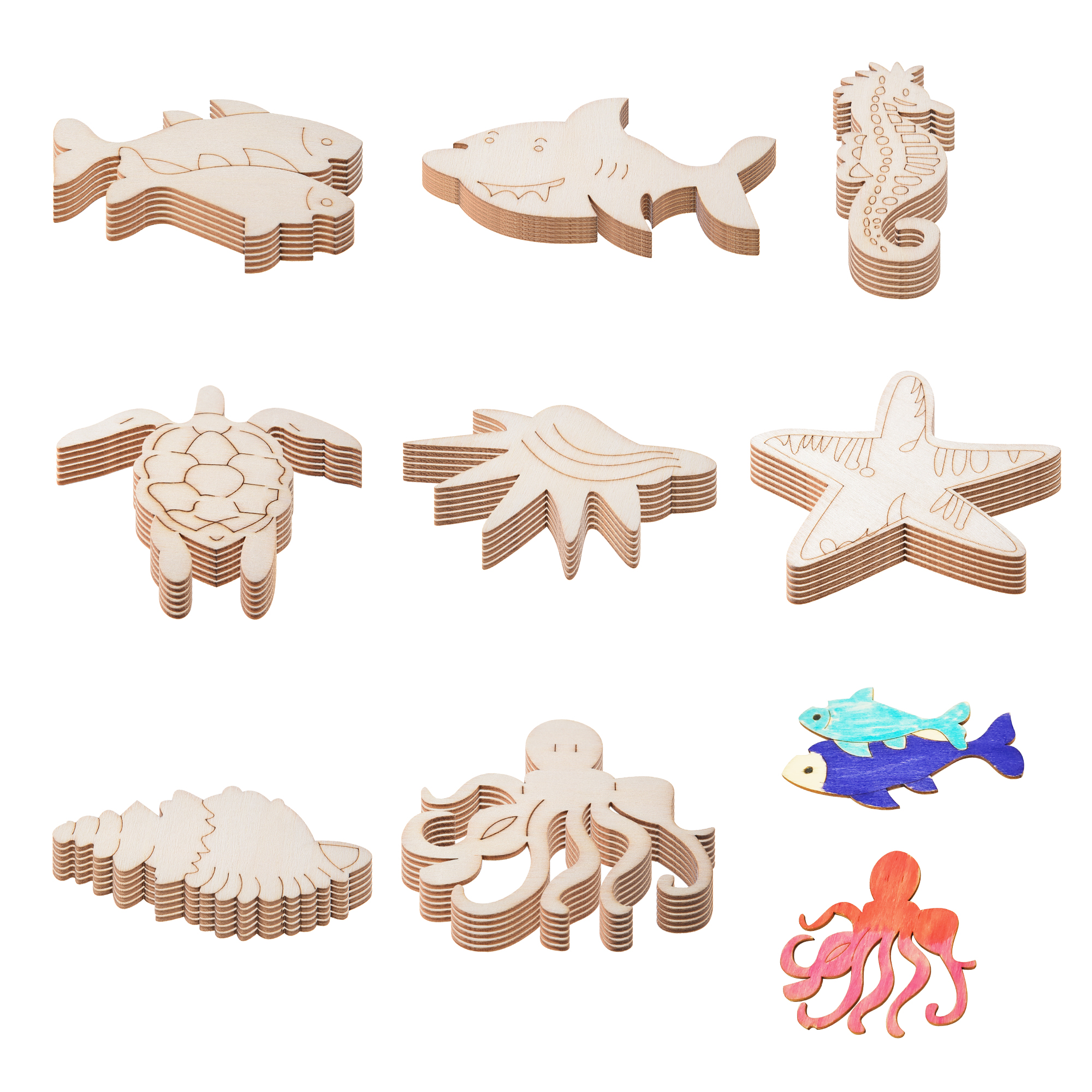 Lot De 16 Pochoirs Réutilisables Animaux Marins - Modèles Peinture, Scrapbooking, Déco - En Plastique PET Durable - 4