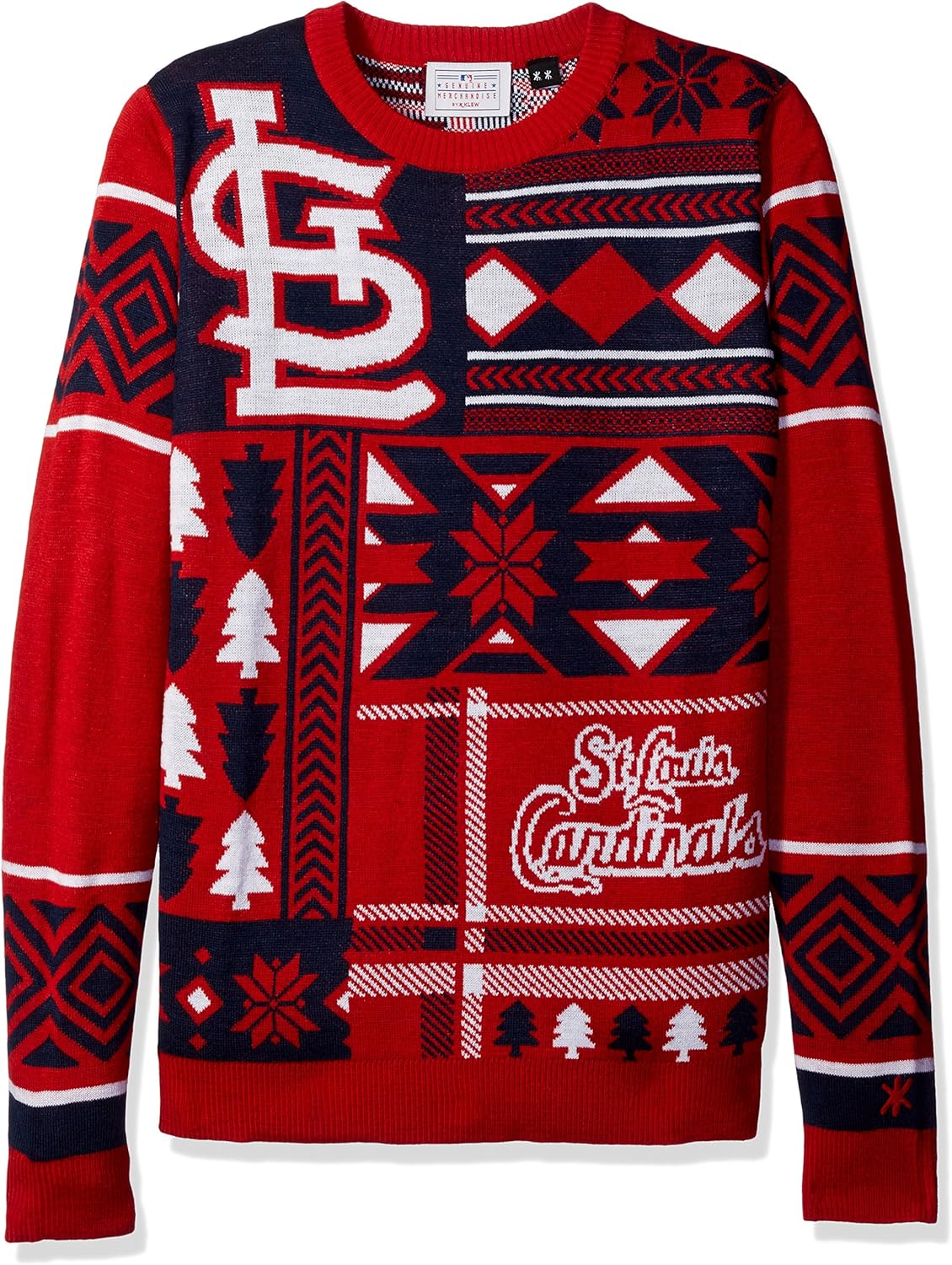 FOCO St. Louis Cardinals MLB Mens Patches Ugly Crew Neck Sweater, Red