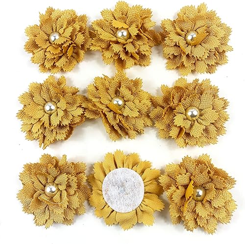 Miniatura 8 de Heyiwell 10 flores de gasa con centro de perlas para diademas de flores clip para el cabello álbumes de recortes costura y bricolaje más decoración