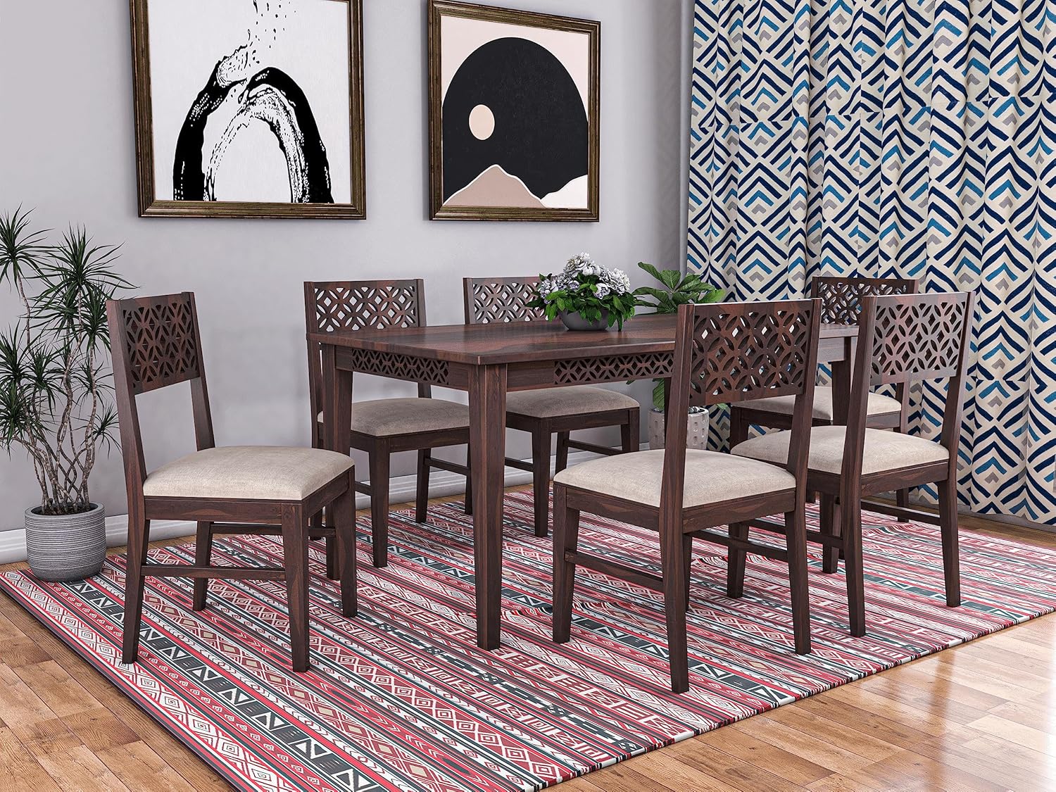 HOWZBOX Solid Sheesham Wood Dining Table 6 Seater | Six Seater Dinning ...