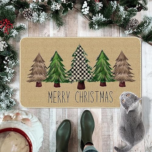 Miniatura 2 de TREWAVE Tapete decorativo con árboles de Navidad, decoración de temporada, tapete de cocina de Navidad, tapete de baño para interior y exterior,