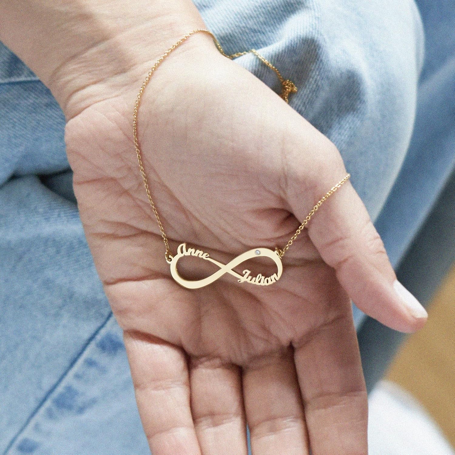 Infinity Charm with .02 Carat Round Cut Diamond Necklace - Gold Plated Jewelry Pendant Gift