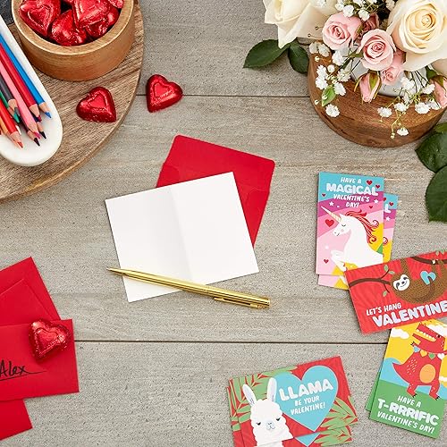 Miniatura 2 de Hallmark - Mini tarjetas de San Valentín para niños, 32 tarjetas con sobres (diseños de llama, perezoso, dinosaurio, unicornio)