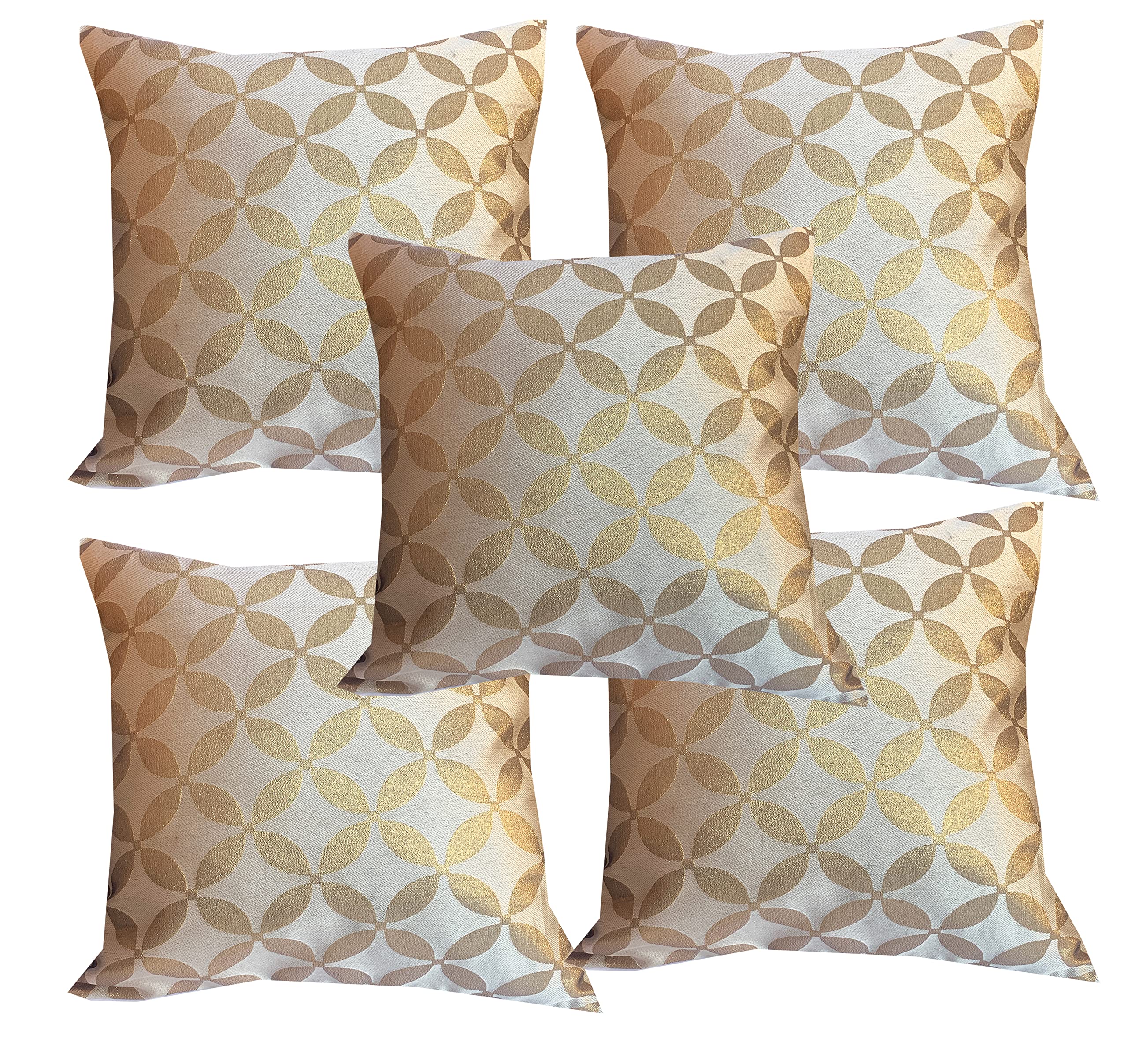 Pinkparrot Dupian Jacquard With Gold Jari multi colour Throw Pillow Covers/Cushion Covers (18x18 inches) - Set of 5 pcs