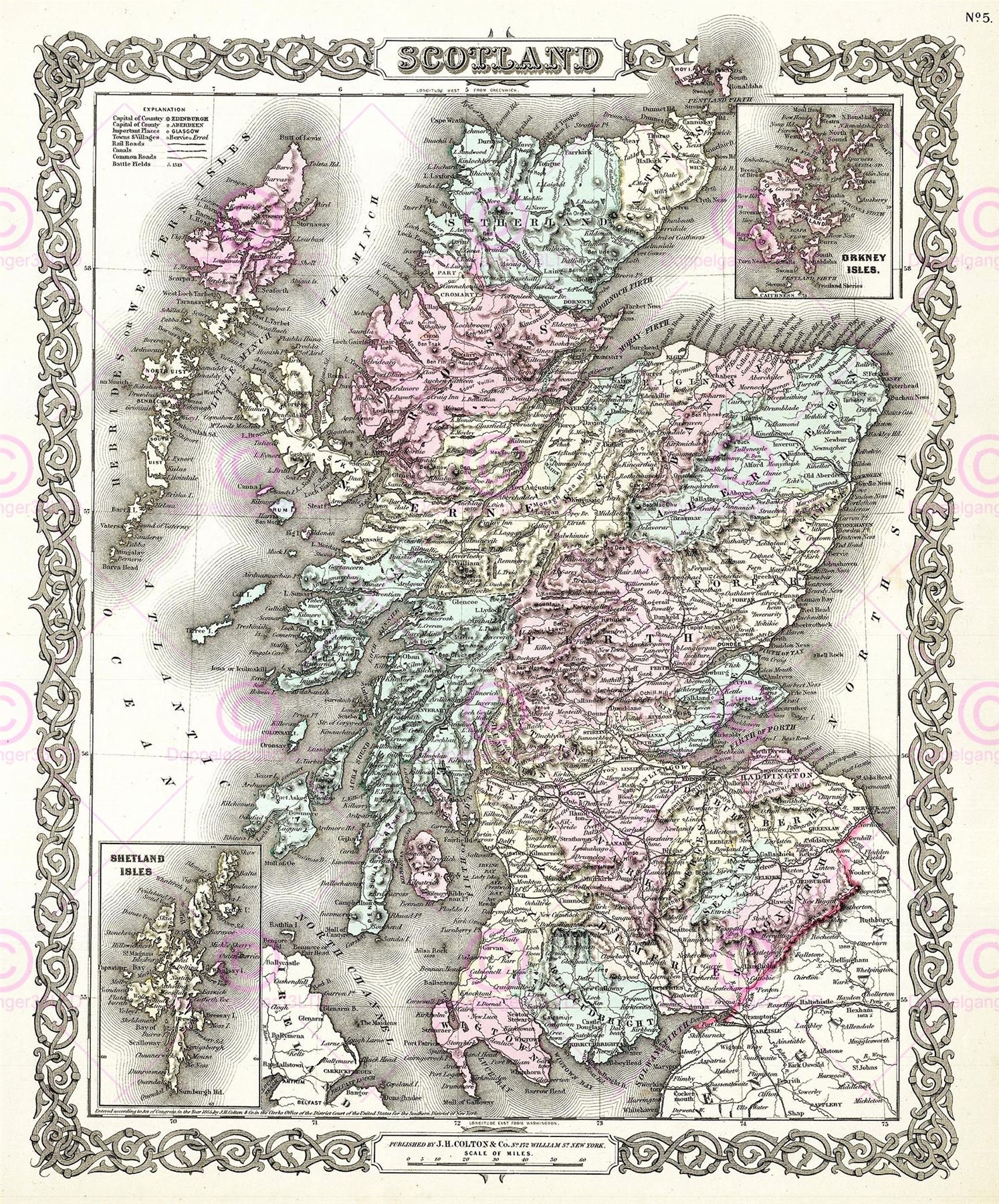 Doppelganger33 LTD Map 1855 Colton Scotland Old Historic Large Replica Poster Print