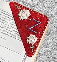 Vista 17 de Marcapáginas de esquina bordado a mano personalizado, lindo marcador de libro con flores, regalo de costura a mano para mujeres amantes de los Rojo