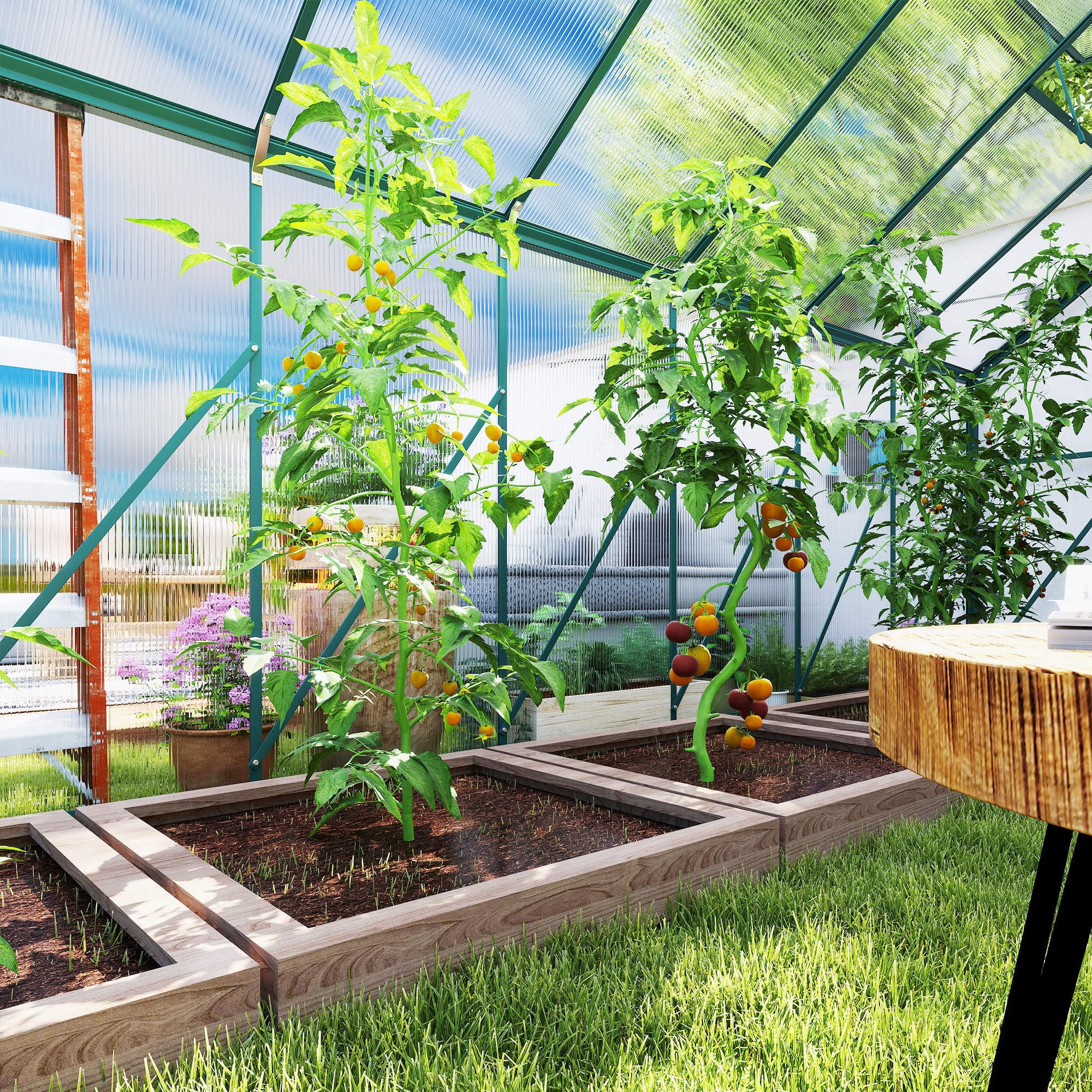 Outsunny Serra da Giardino in Policarbonato con Porta Scorrevole e Finestra Apribile, Serra per Piante in Alluminio, 244x500x216 cm, Verde