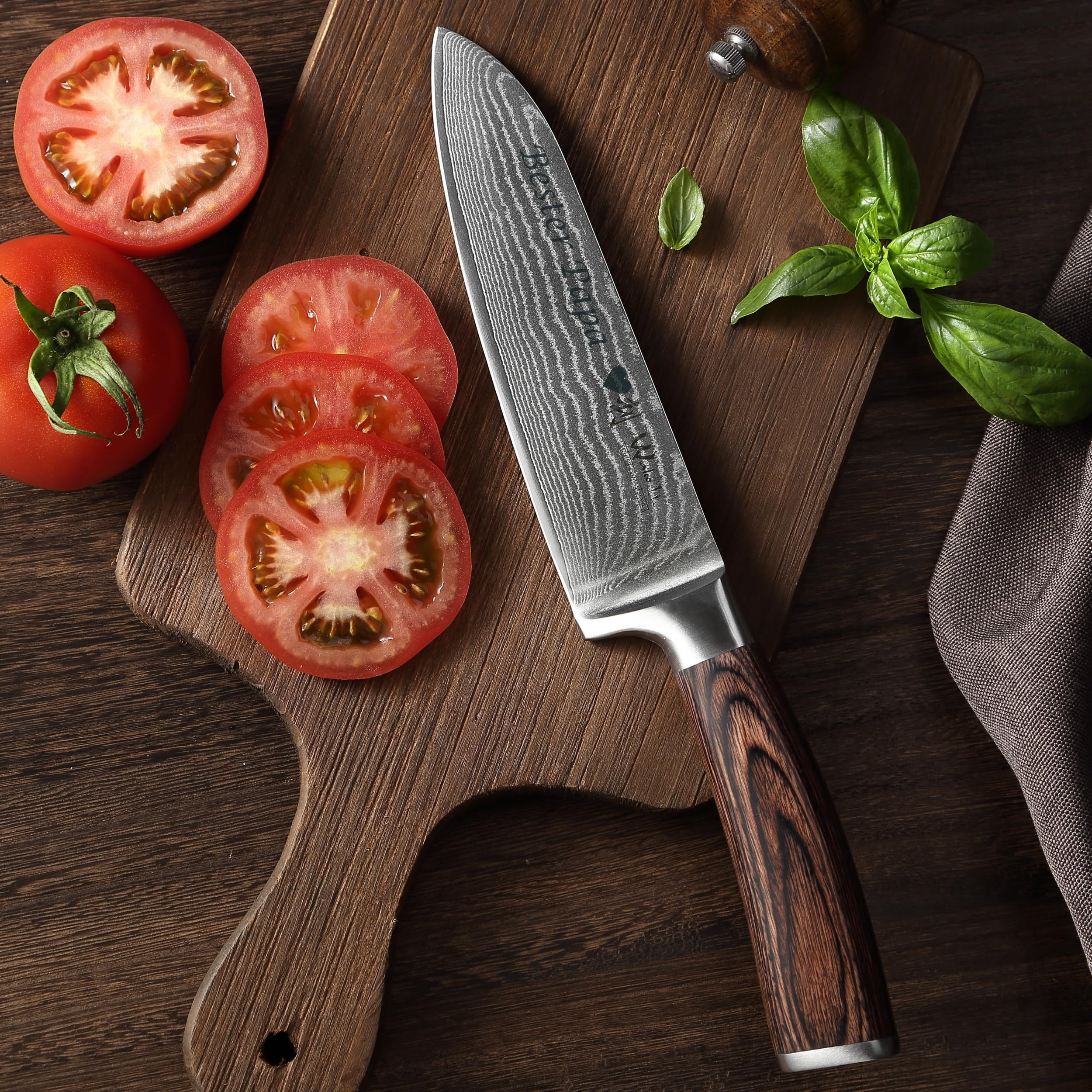 Wakoli EDIB Damastmesser Santoku mit Gravur – Personalisiertes Messer, 17 cm Klinge aus 67 Lagen Damaststahl (VG10-Kern), Pakkaholzgriff – Scharfes Küchenmesser Geschenk, Geschenkverpackung