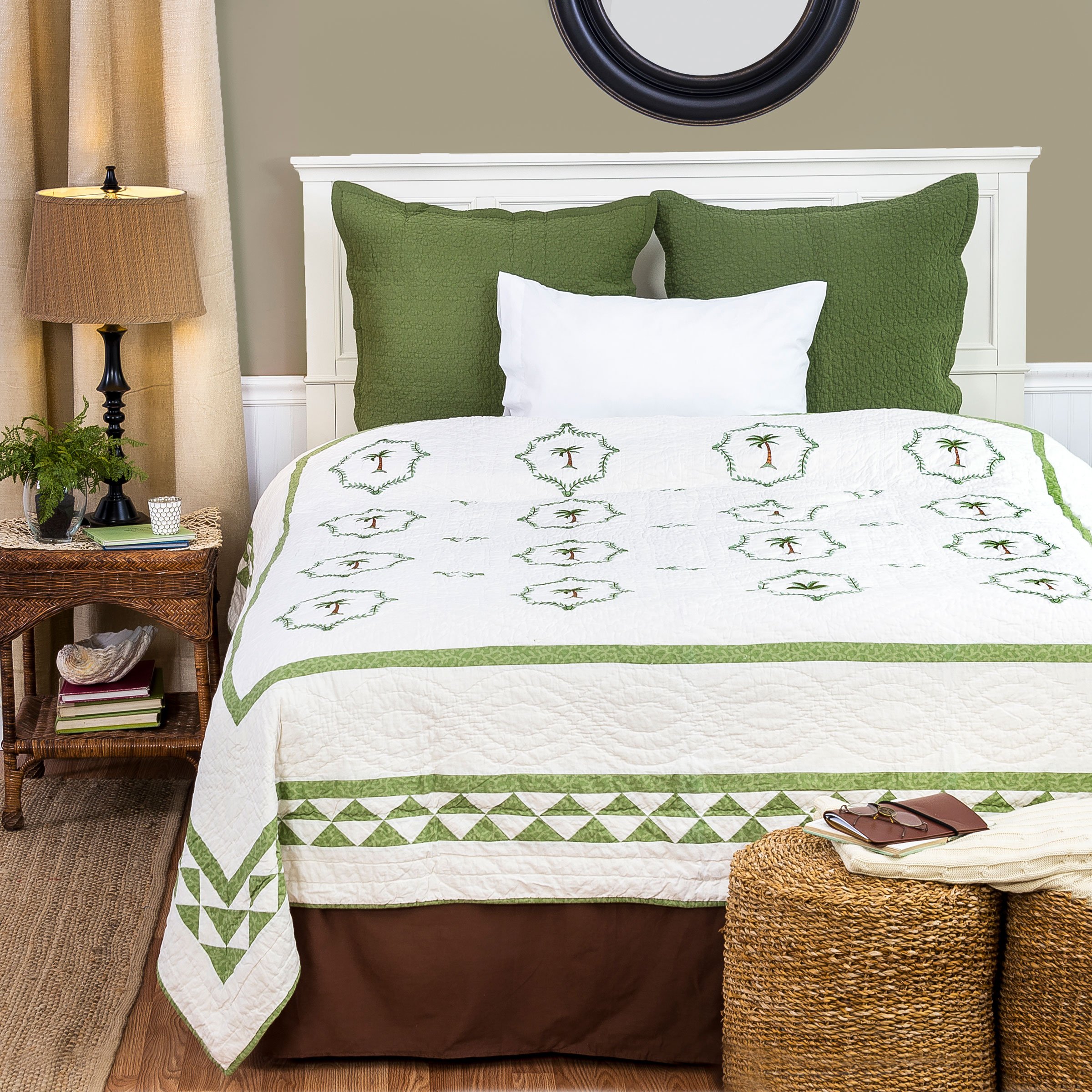 Tropical Lightweight Quilt Set for Kids Teens,Ocean Beach Bedspread Coverlet,Green Palm Tree Bed Cover Seaside Bedding Set Decorative Quilted 並行輸入 : C\u0026F Home Martinique Embroidered Tropical Palm Tree