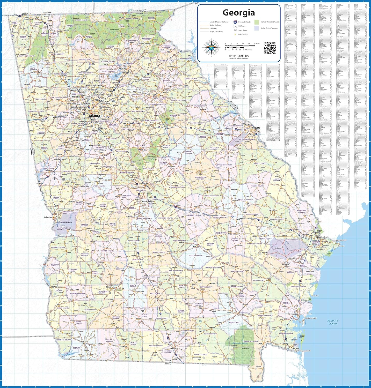 Georgia Laminated Wall Map (36 inch Wide by 38 inch high)