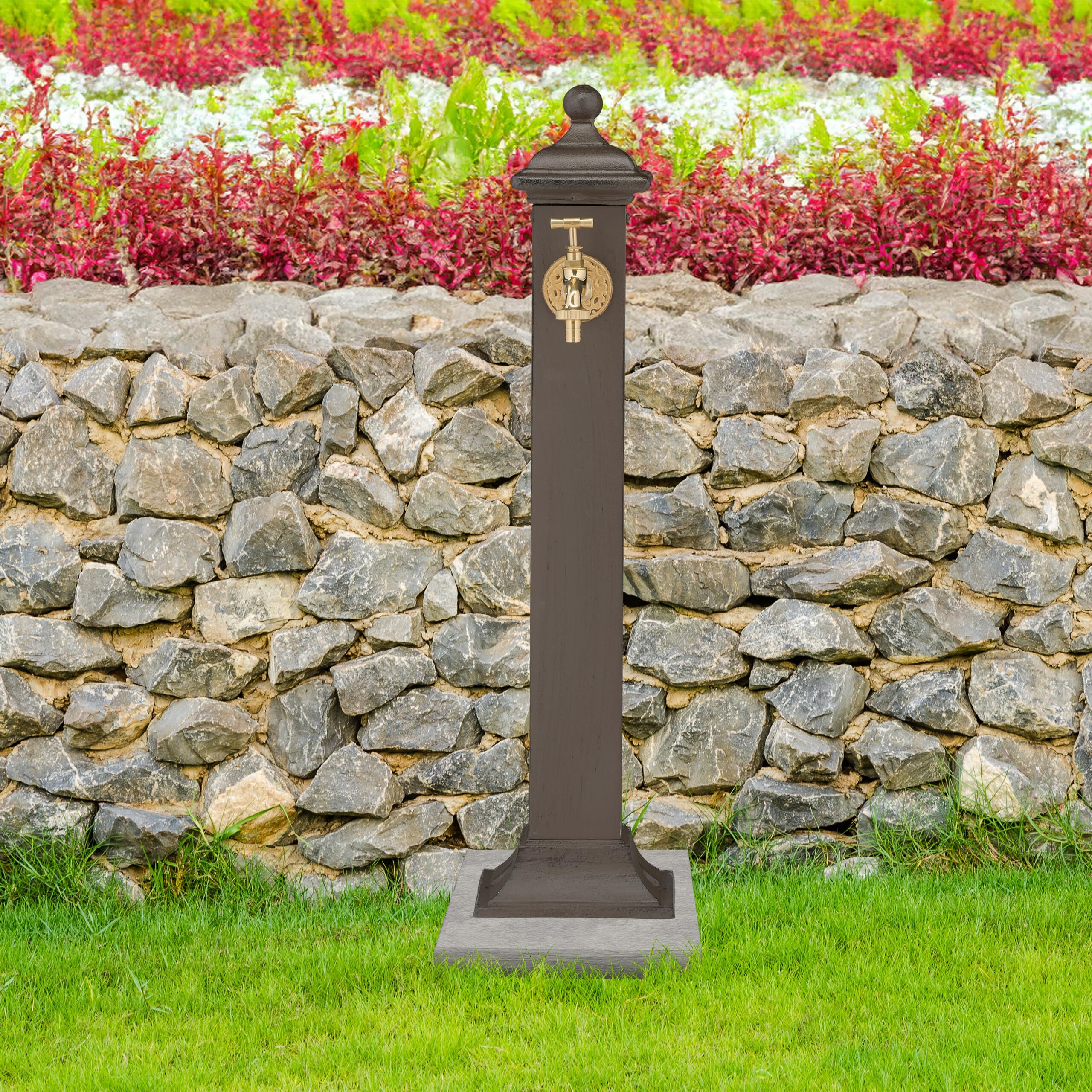 Relaxdays Fontaine extérieure de Jardin, Design Antique, Aussi pour la terrasse, HLP 71x17x21 cm, Marron foncé