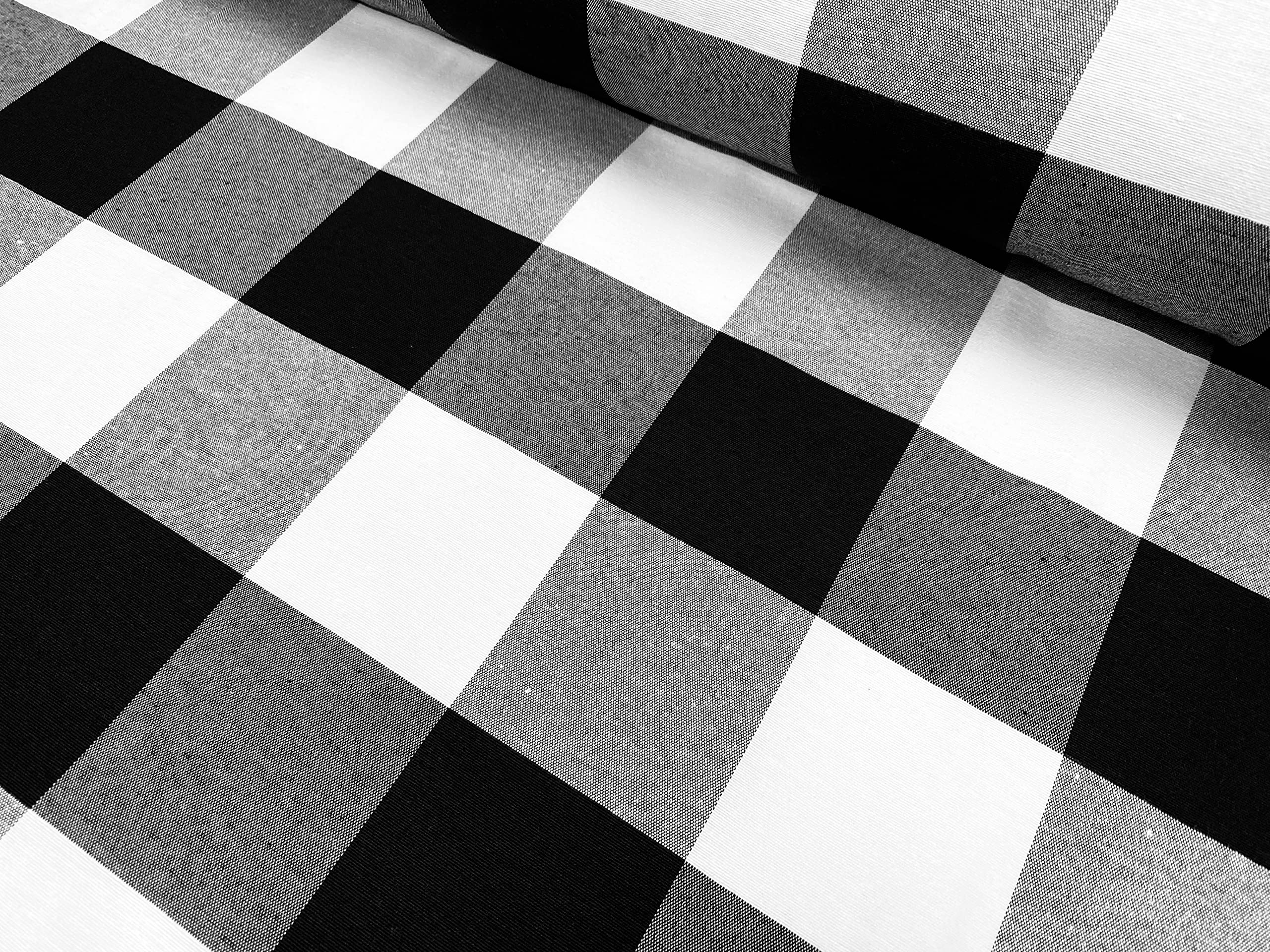 LushFabric Dobby Buffalo Big Checks Tartan Fabric Curtain Upholstery Cotton Material Plaid Scottish Royal Stewart Check - 140cm Wide Canvas - Black (Sold by The Metre)