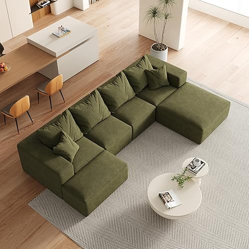 Modular Sectional Sofa Set 132in L Shaped Couch, Boneless Cloud Couch Convertible Sectional Couches Sofa with Pillows, Living Room Furniture Sets
