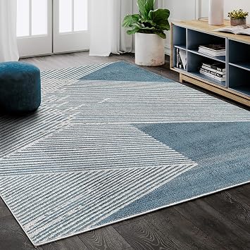 Abani Rugs Blue & Beige Diagonal Lines Area Rug Modern Style, Vista Collection | Turkish Made Superior Comfort & Construction | Stain Shedding Resistant, 6 x 9 Rectangle