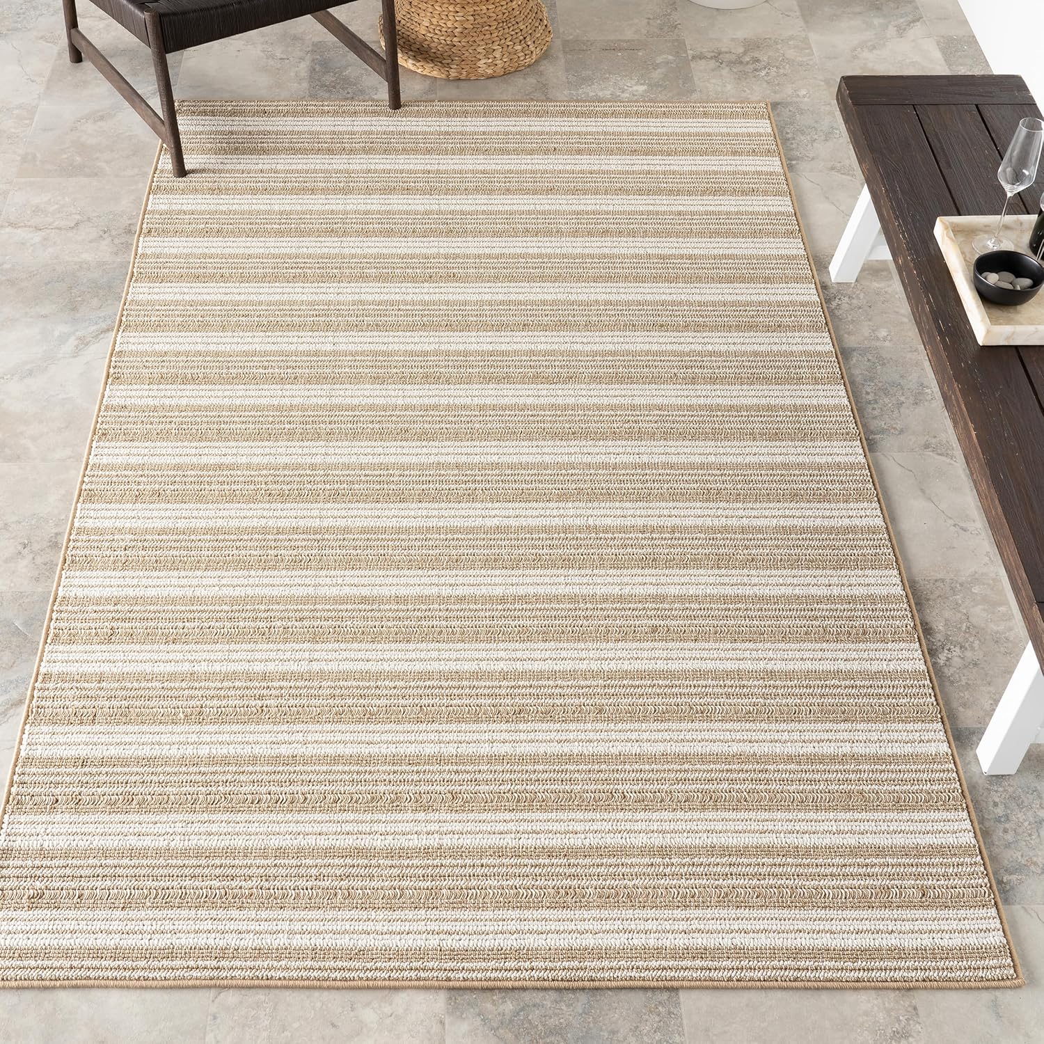 nuLOOM 4' x 6' Plush Indoor/Outdoor Area Rug, UV-Resistant, Long Loop Construction, Oeko-TEX Certified, Paito, Balcony, Hermine Brown Hermine Brown 4' x 6' (Rectangular)