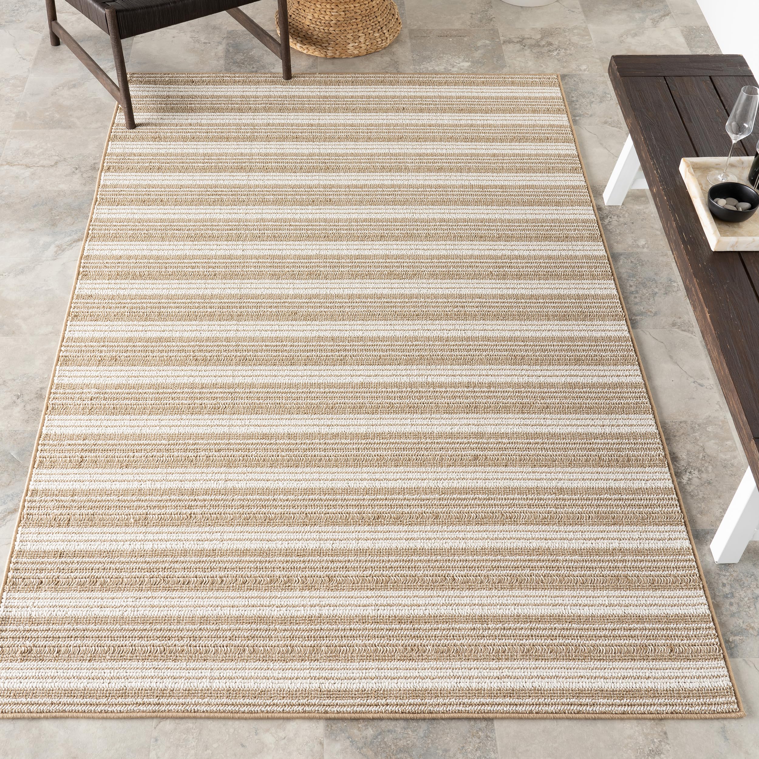 nuLOOM 6' 7" x 9' Plush Indoor/Outdoor Area Rug, UV-Resistant, Long Loop Construction, Oeko-TEX Certified, Paito, Balcony, Hermine Brown