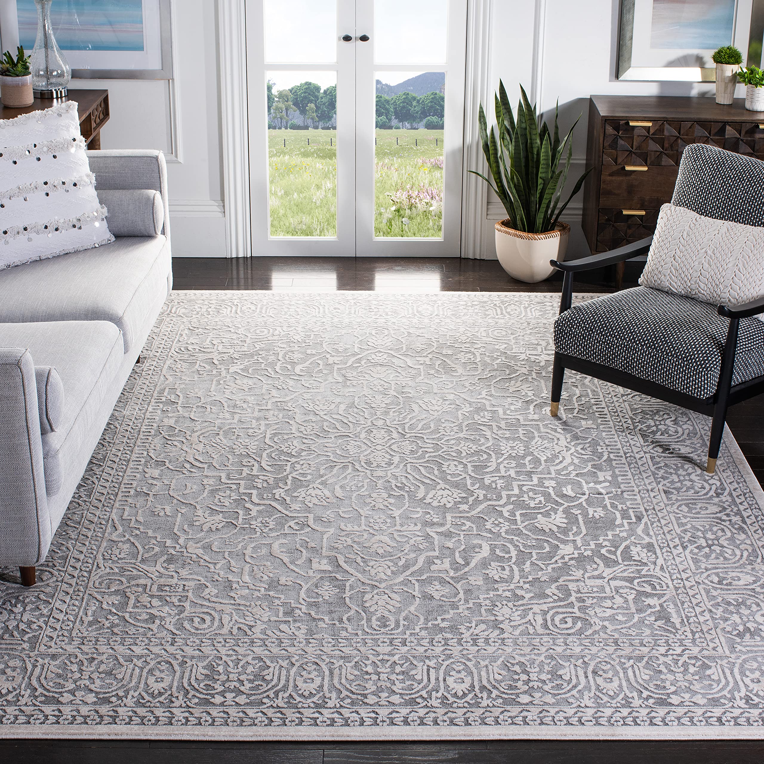 Area Rug 8x10 - Reflection Collection - Large - Dark Grey & Cream, Non-Shedding & Easy Cleaning, Ideal for Living Room, Bedroom, Dining Space (RFT670B)