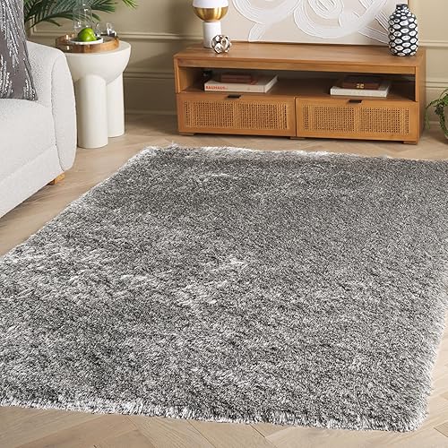 Safavieh Colección Paris Shag, alfombra de poliéster, Polipropileno, Plateado