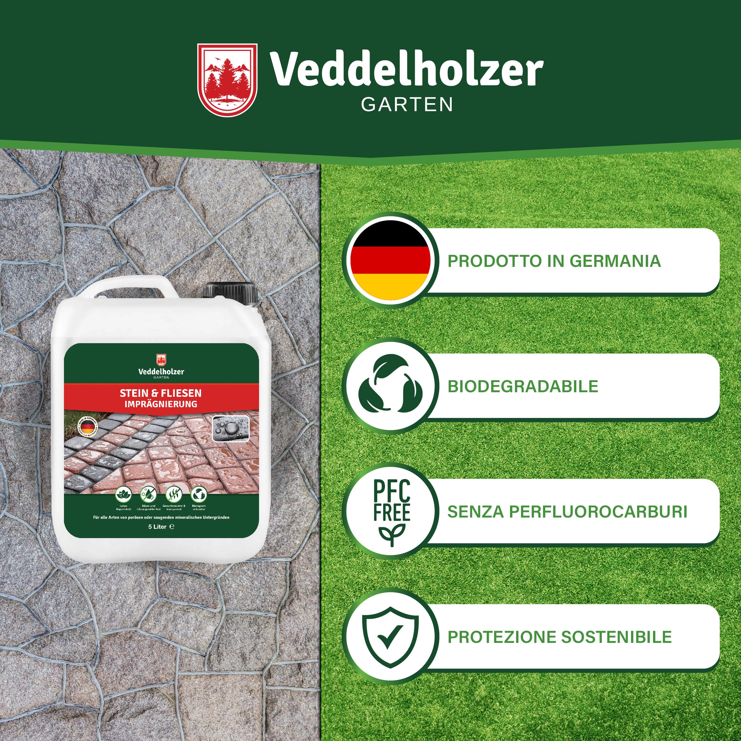 Veddelholzer Impregnante per Pietra, 5L, Universale, Resistente all'Acqua e allo Sporco, Trasparente