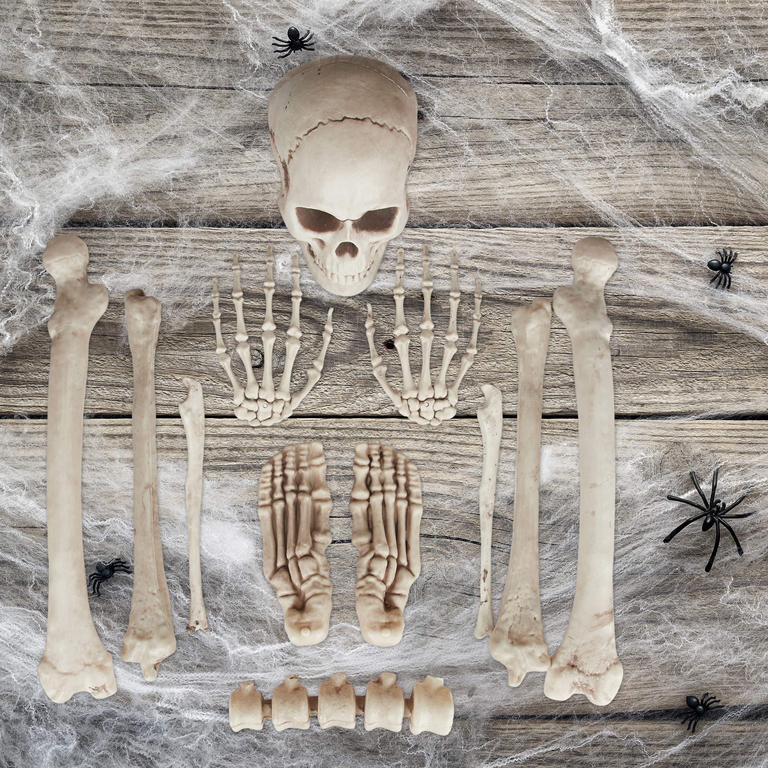 Relaxdays Dekoracyjne kości, 12-częściowy zestaw, Halloween, do użytku wewnątrz i na zewnątrz, kości, czaszka i szkieletowe dłonie, dekoracja horroru, XXL, biały, standardowy