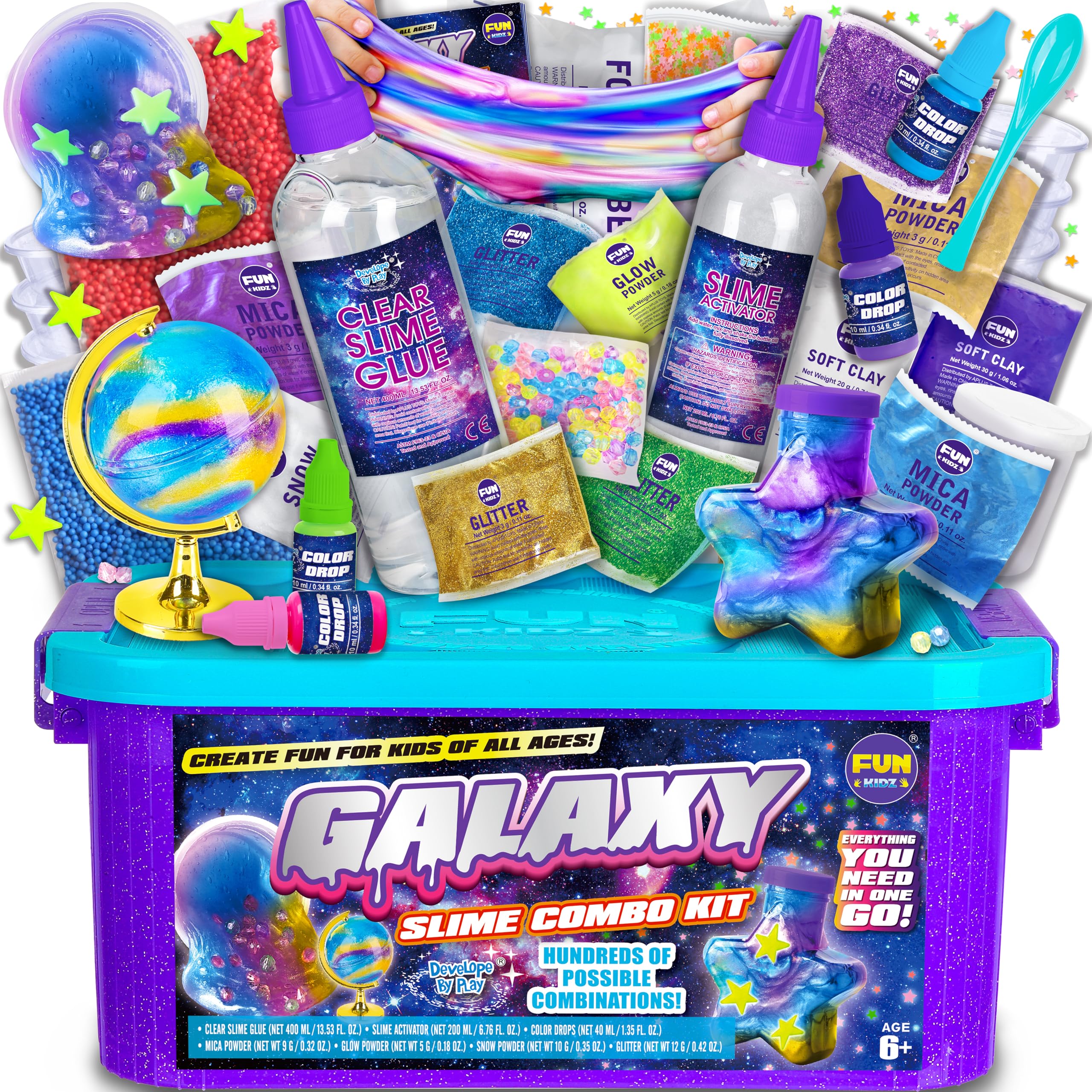 Toy Galaxy Slime Kit for Boys Girls 10-12, FunKidz Ultimate Metallic Slime Making Kit for Kids Ages 8-12 DIY Glow Galactic Globe Shape Fun Slime Gifts