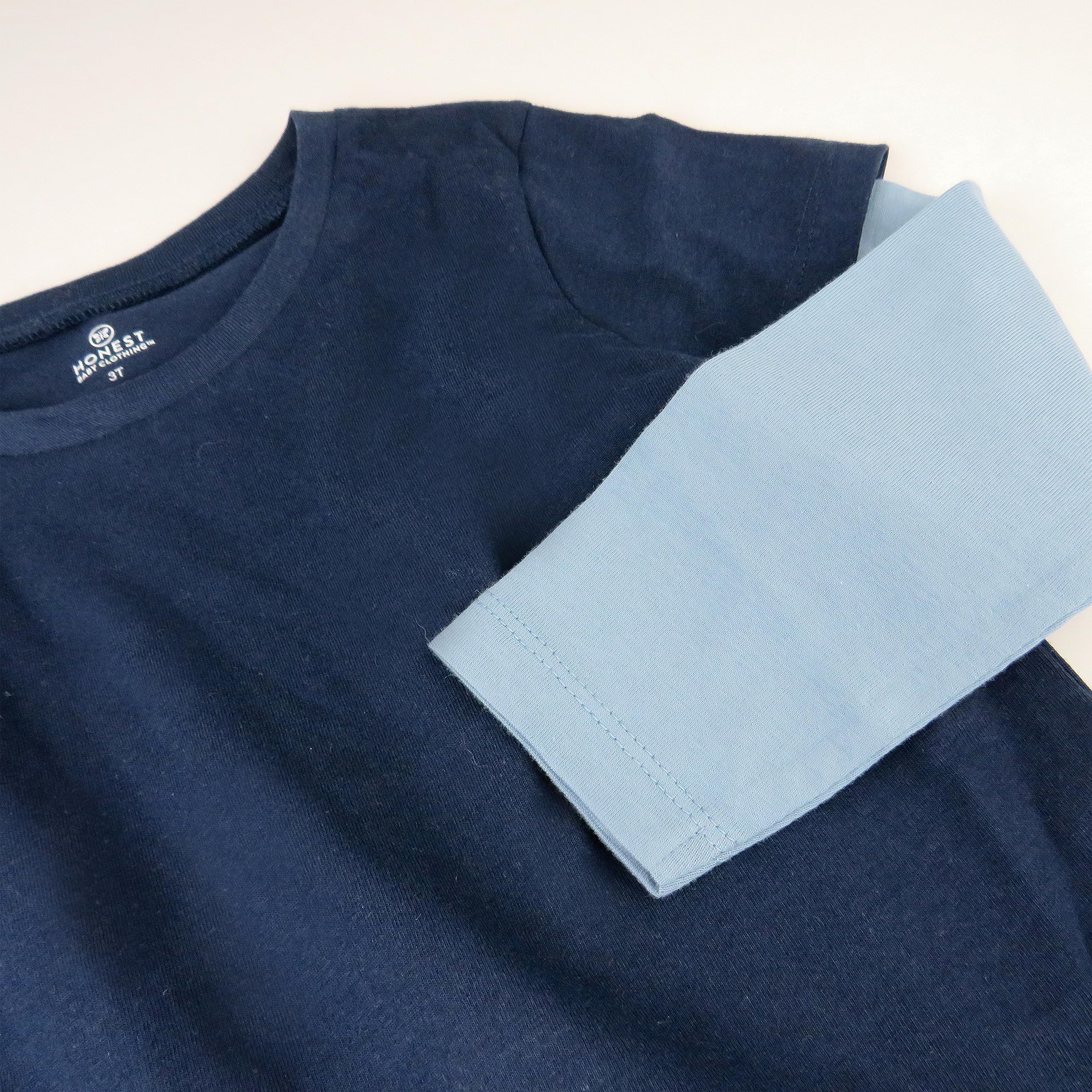 HonestBaby Paquete de 3 camisetas de manga larga 2fer 100% algodón orgánico para niños pequeños, bebés y niños