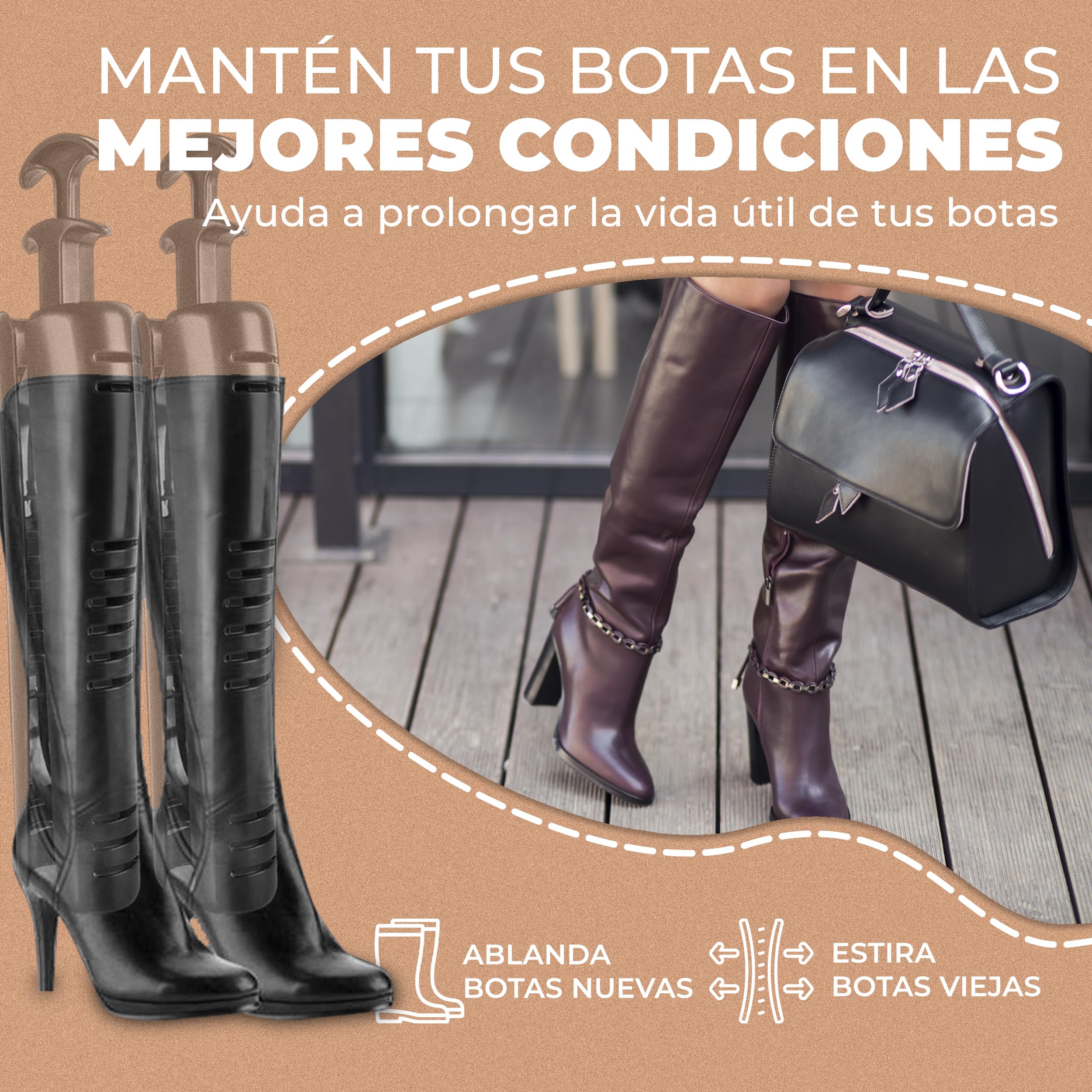 2 soportes para botas altas hasta la rodilla | Árbol de botas negro automático extra largo | Moldeadores de botas hasta la rodilla | Insertos de botas para mantener la forma para zapatos de mujer y hombre (1 par, 12.5 pulgadas), Black