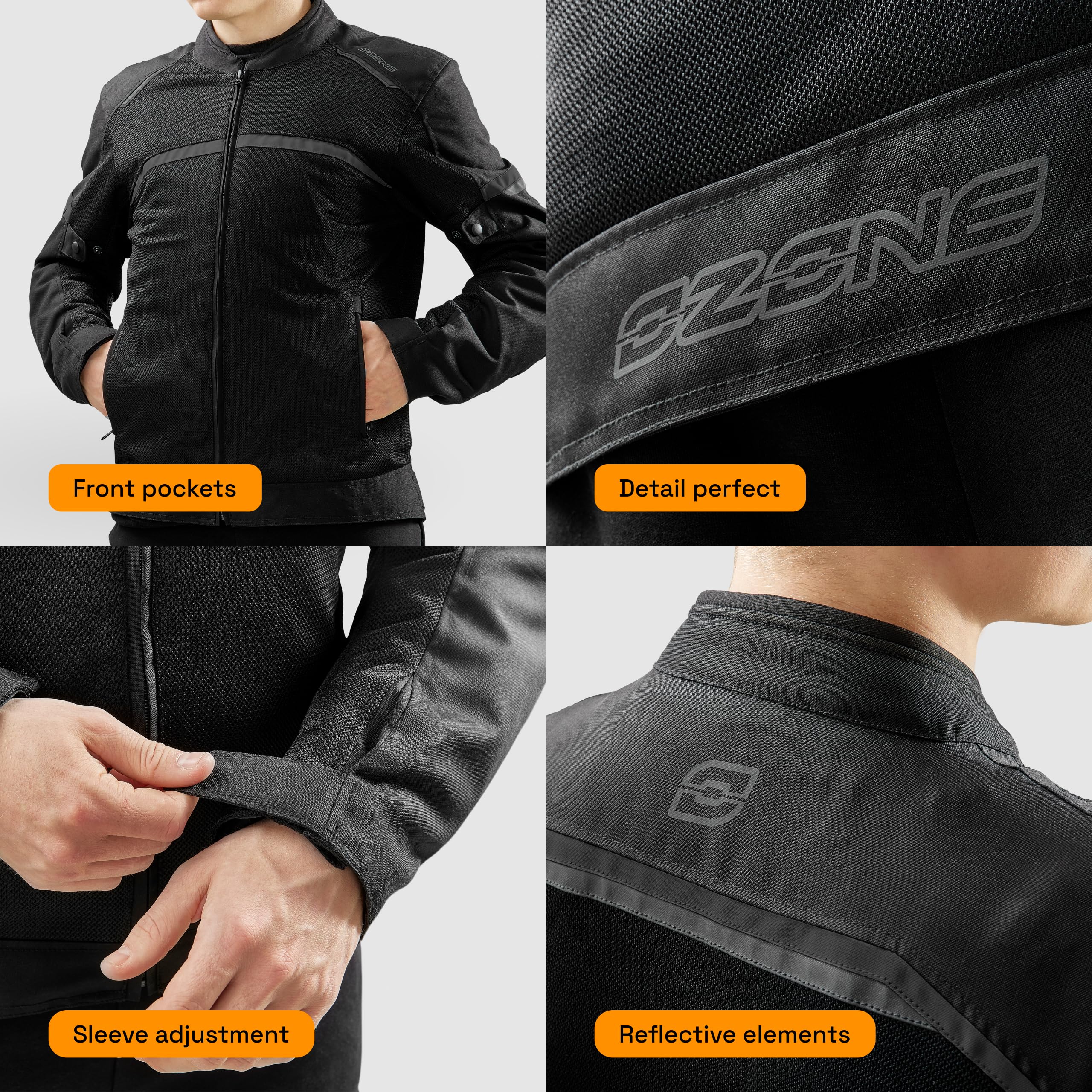 OZONE MOTO Neo Air Motorradjacke Herren | Textil | Ellbogen und Schulterprotektoren Stufe 1 | Rückenprotektortasche (Protektor Unten Kaufen) | Große Mesh Belüftungspaneele | Größen bis 2XL