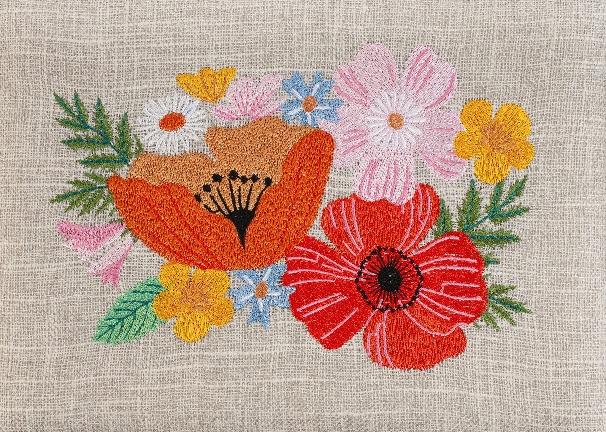 Hobby Gift Boîte de rangement de couture moyenne en bois/tissu, Brodé, Fleurs sauvages