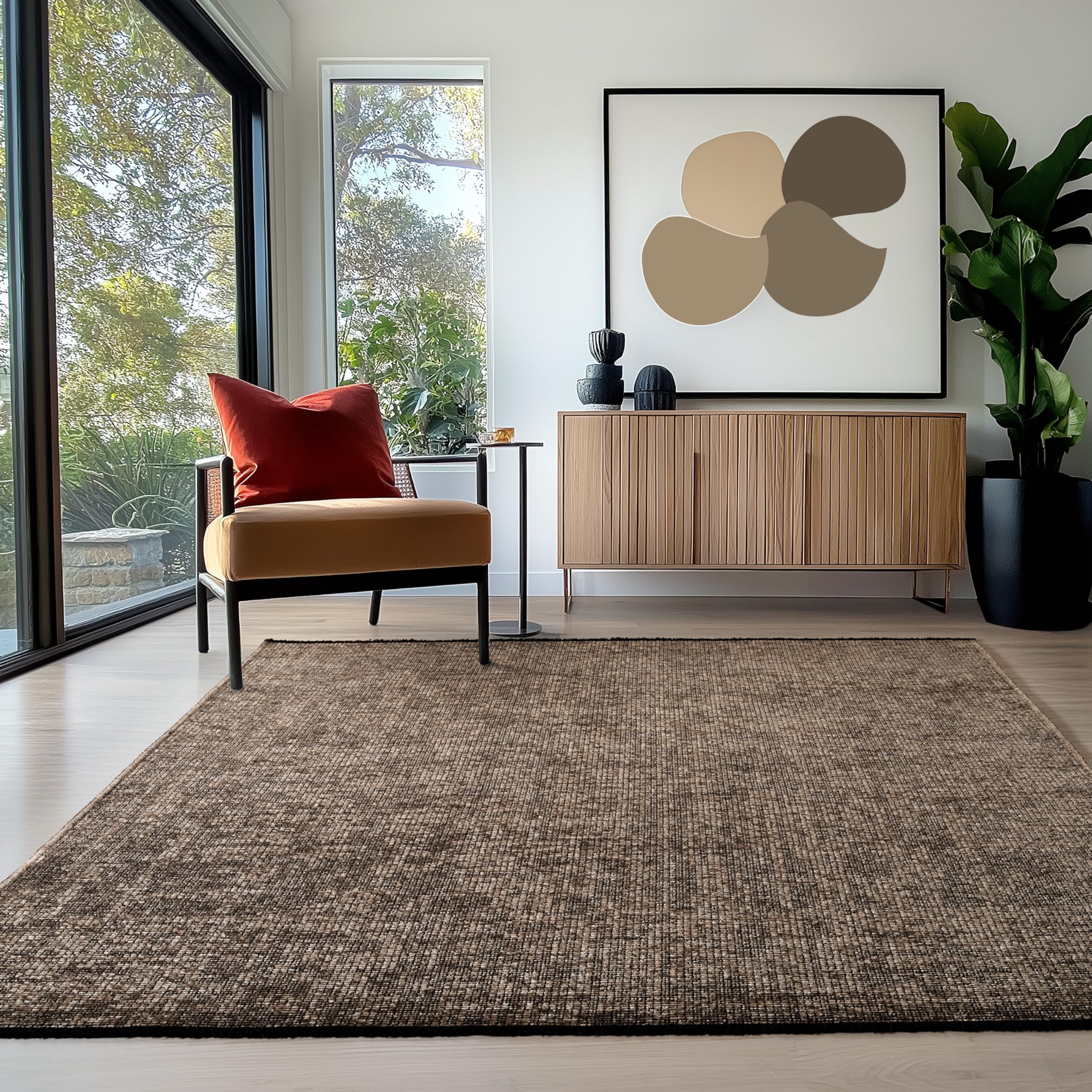 HomebyHome Baumwolle Teppich, Waschbar, Boho-Stil, Soft, Vintage Kelim, Kurzflor, rutschfest & Weich, Einfarbig Meliert, Für Wohnzimmer, Schlafzimmer, Büro & Küche