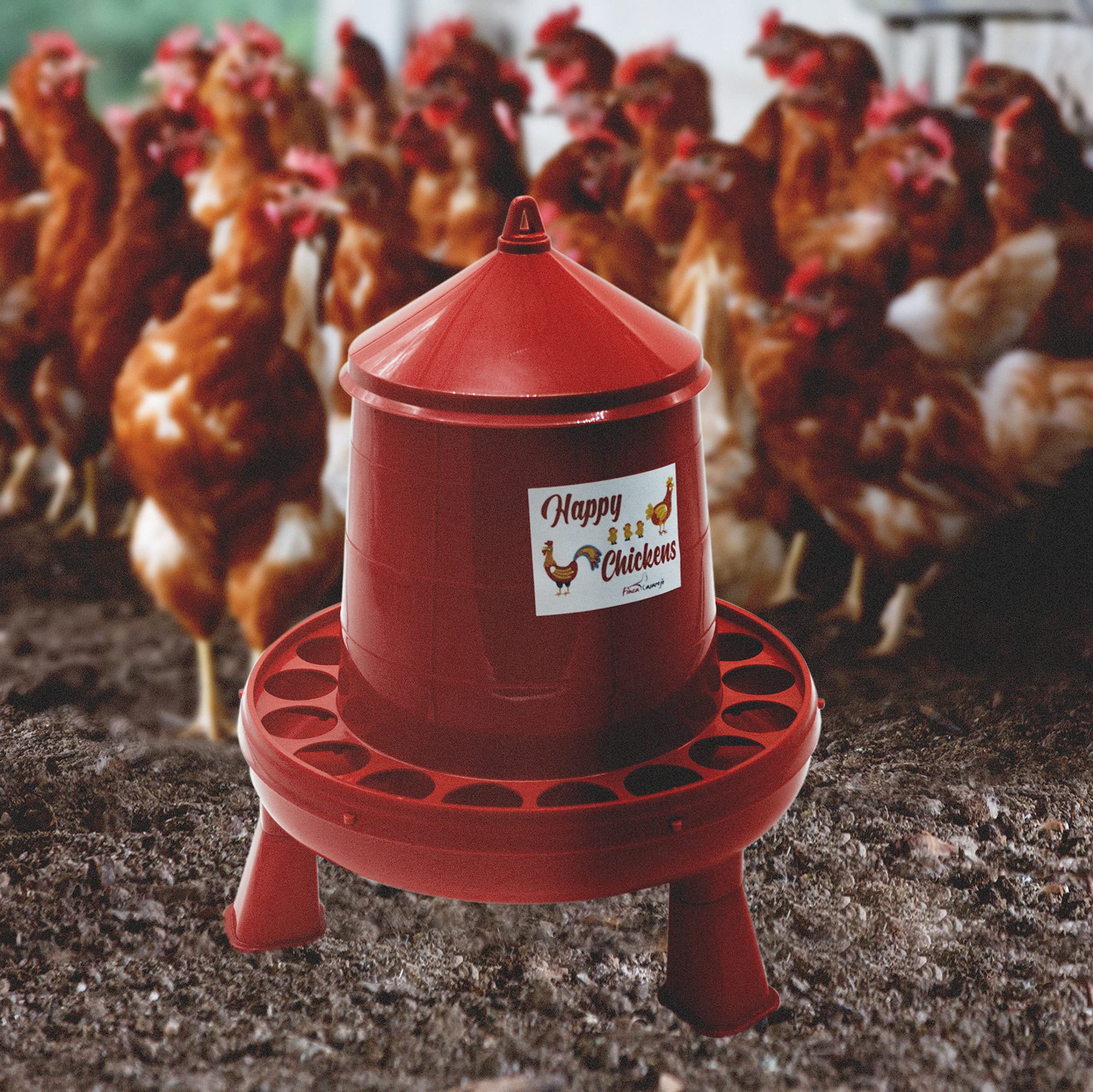 FINCA CASAREJO Comedero con Patas para Gallinas - Sistema Antidespilfarro - Tolva Happy Chickens 2kg - Plástico Resistente para conservar el alimento - Incluye Guía Práctica Alimentación de Gallinas — view 5