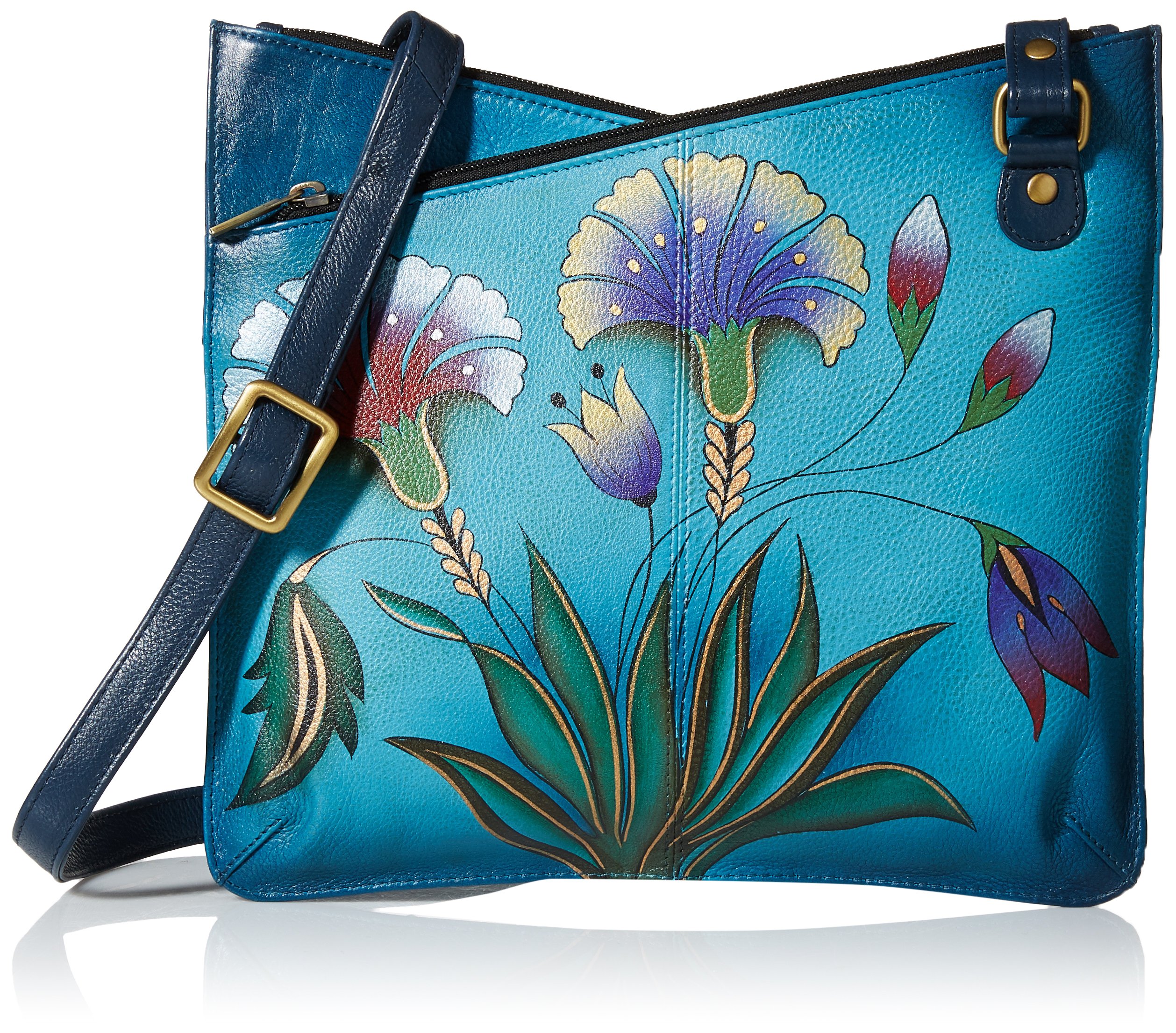 Anna by Anuschka Women's Genuine Leather V Top Multicompartment Cross Body| Hand Painted Original Artwork