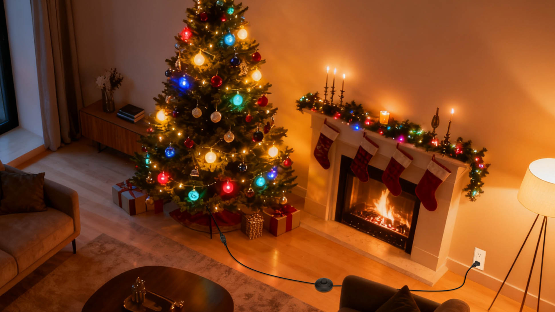 Image of 6ft /1.8m On /Off Extension Cord Foot Switch Pedal, Switch in Middle of Cord, 2-Prong Polarized Plug and Plug in Outlet AWG18 250VAC Step Switch Floor Lamp Christmas Tree Light Push Button Black