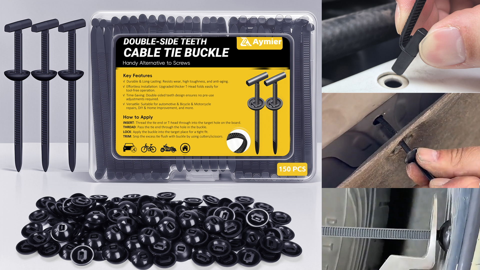 Amazon.com: 150Pcs Upgraded Nylon Universal Cable Tie Buckles for
