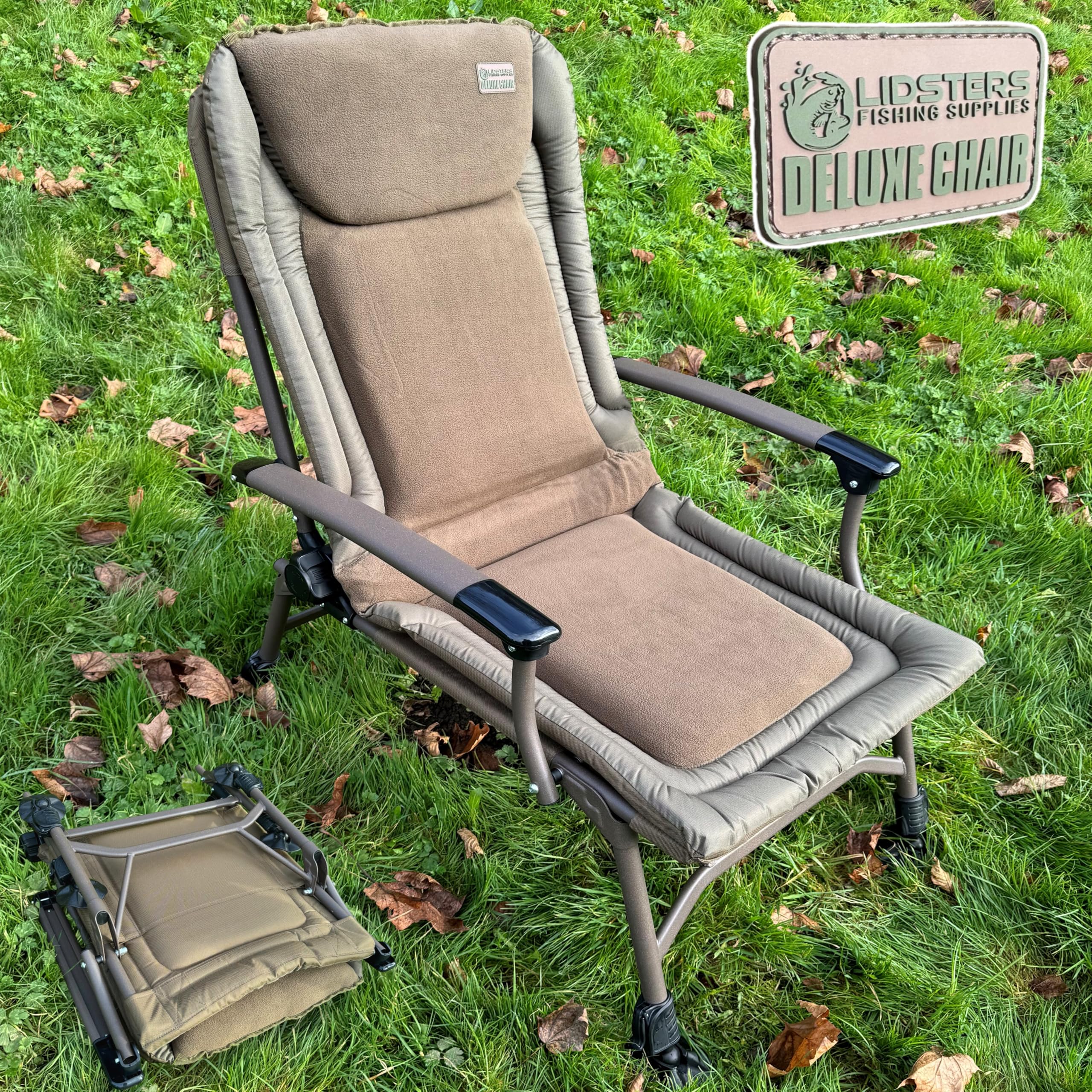 LIDSTERS Deluxe Carp Fishing Camping Chair Padded Adjustable Legs Arm Rests Pillow