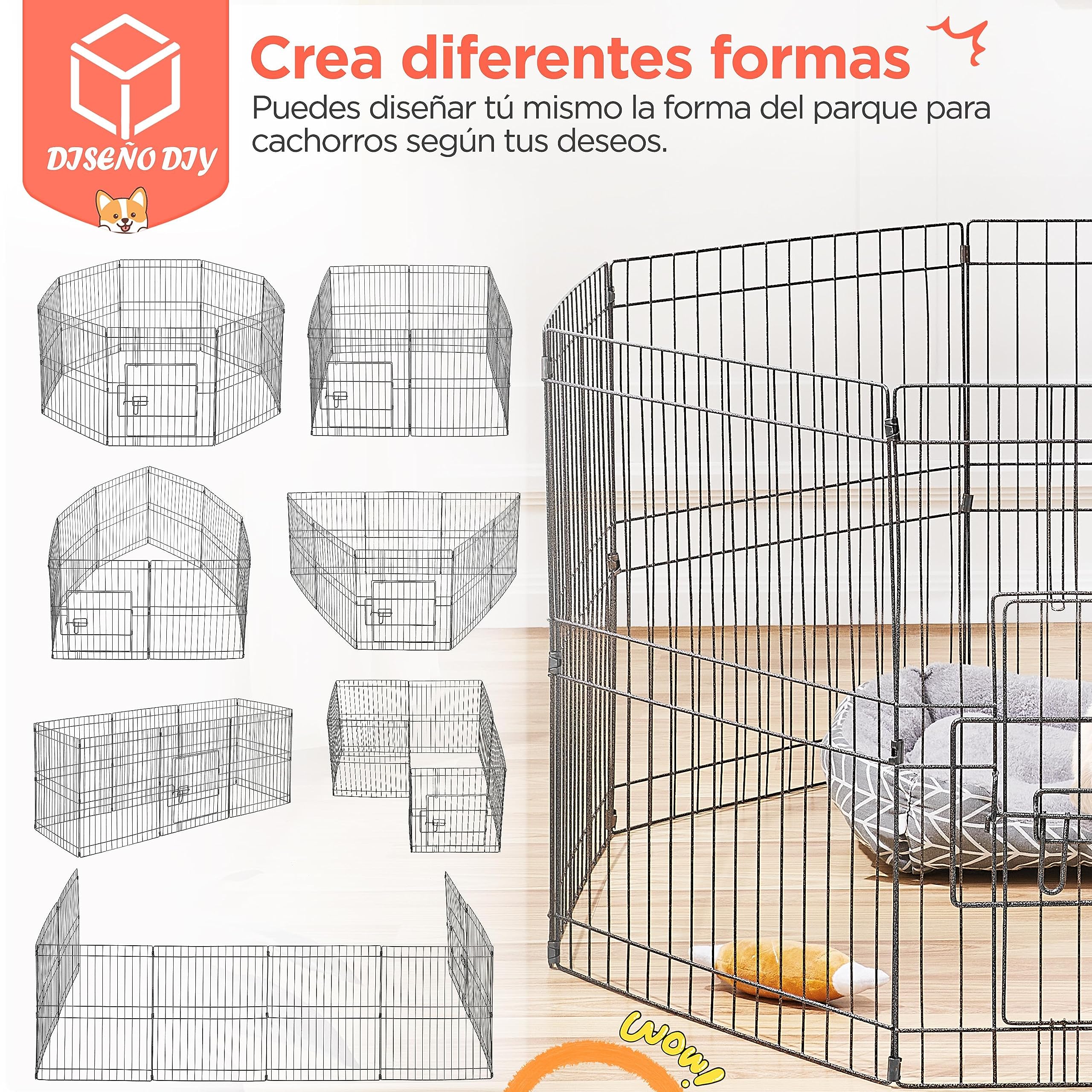 Yaheetech 8pcs Vallas para Perros Metalicas Corral Vallas Jaulas para Animales Pequeños Parque para Mascotas Cachorros Corral Plegable 61x52cm