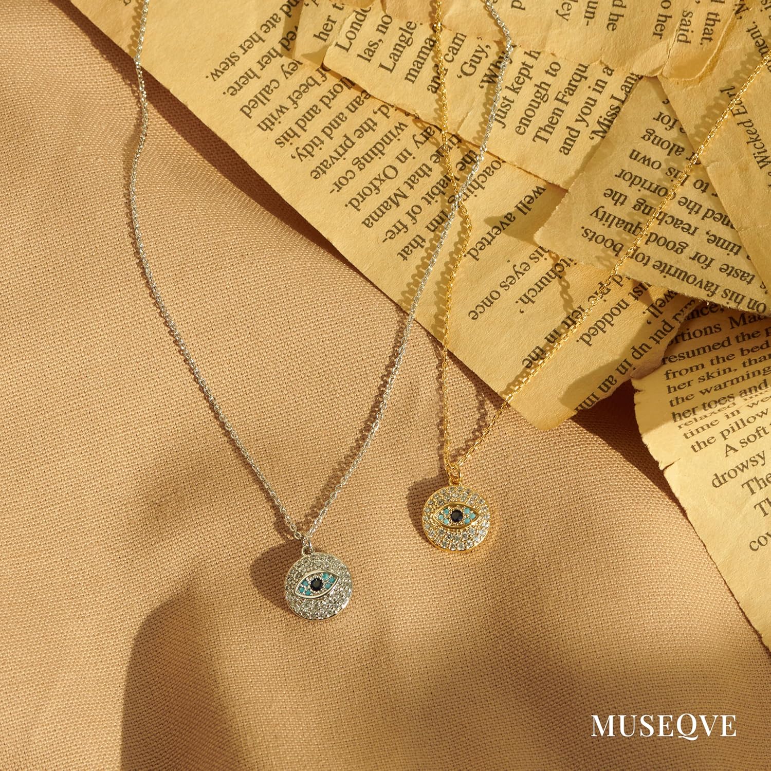 Dainty Evil Eye Pendant Necklace for Women 14K Gold Plated Blue Turkish Eye Coin Medallion Charm Necklaces CZ Pave Nazar Protection Jewelry [EEN-CC] - Image 5