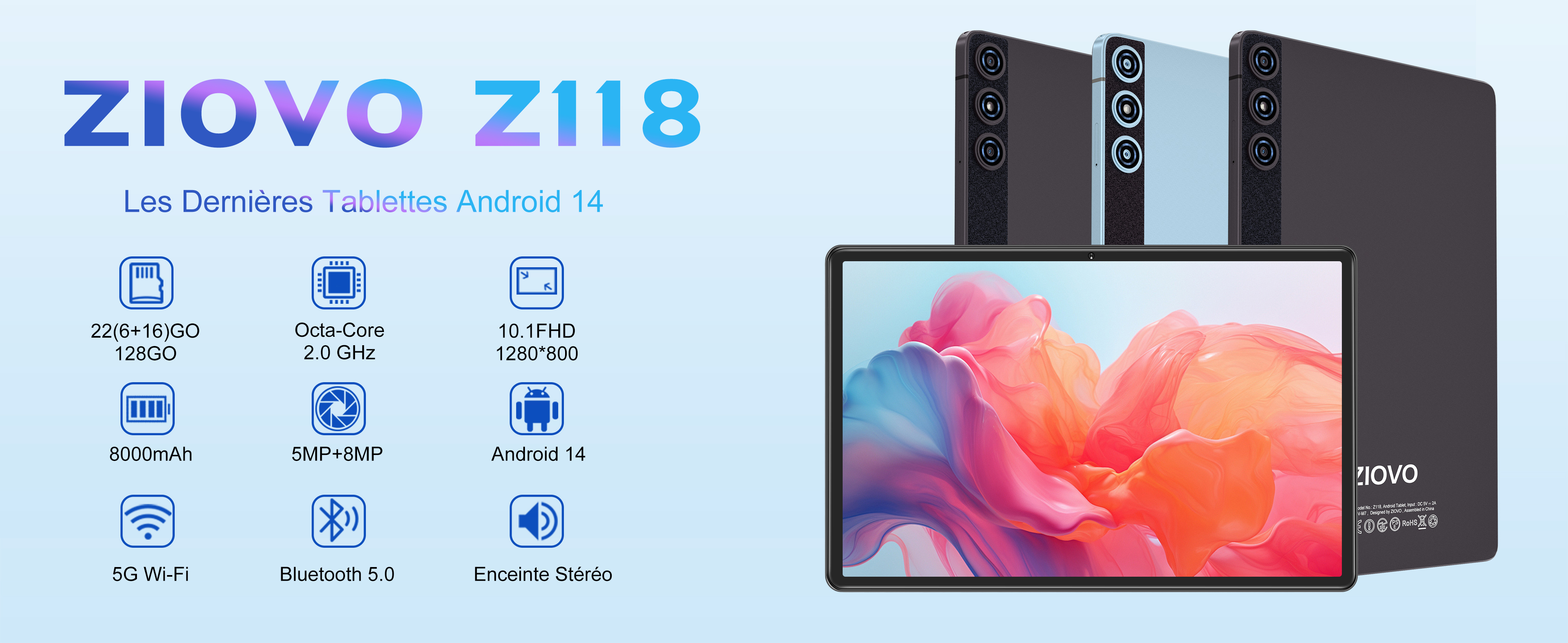 ZIOVO Tablette Android 14 Tablette 10 Pouces,22GoRAM+128Go