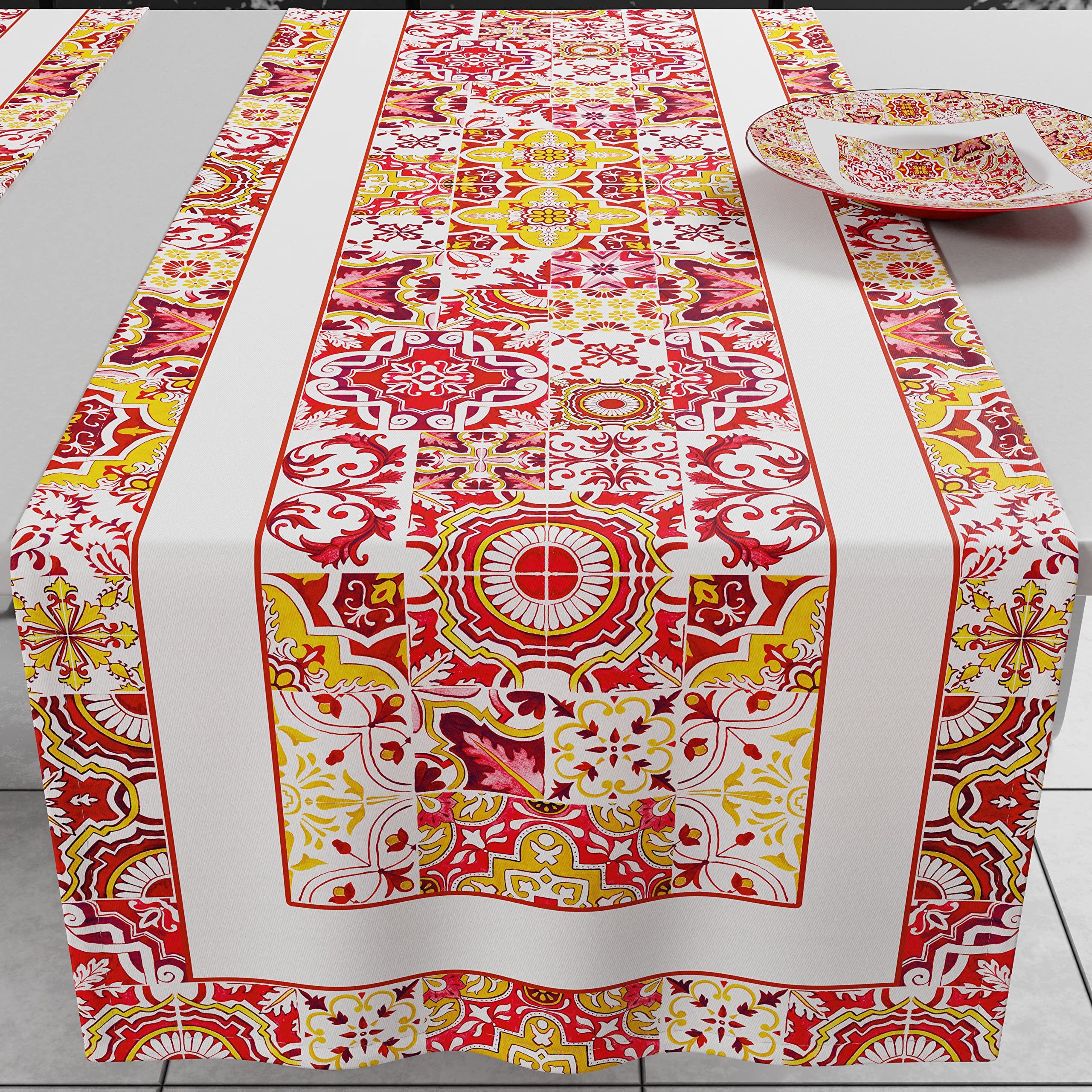 PETTI Artigiani Italiani - Table runner, kitchen runner, table runner, digital print, Vietri red, 100% made in Italy