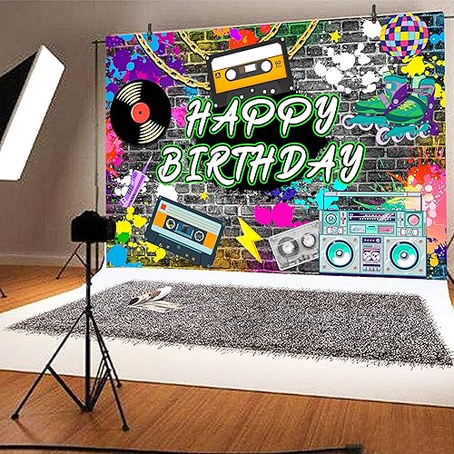 Miniatura 4 de Fondo de hip hop de 10 x 8 pies, retro de los años 80 y 90, accesorios para fotos de cumpleaños de los años 80 y 90, decoración de fondo de pared de