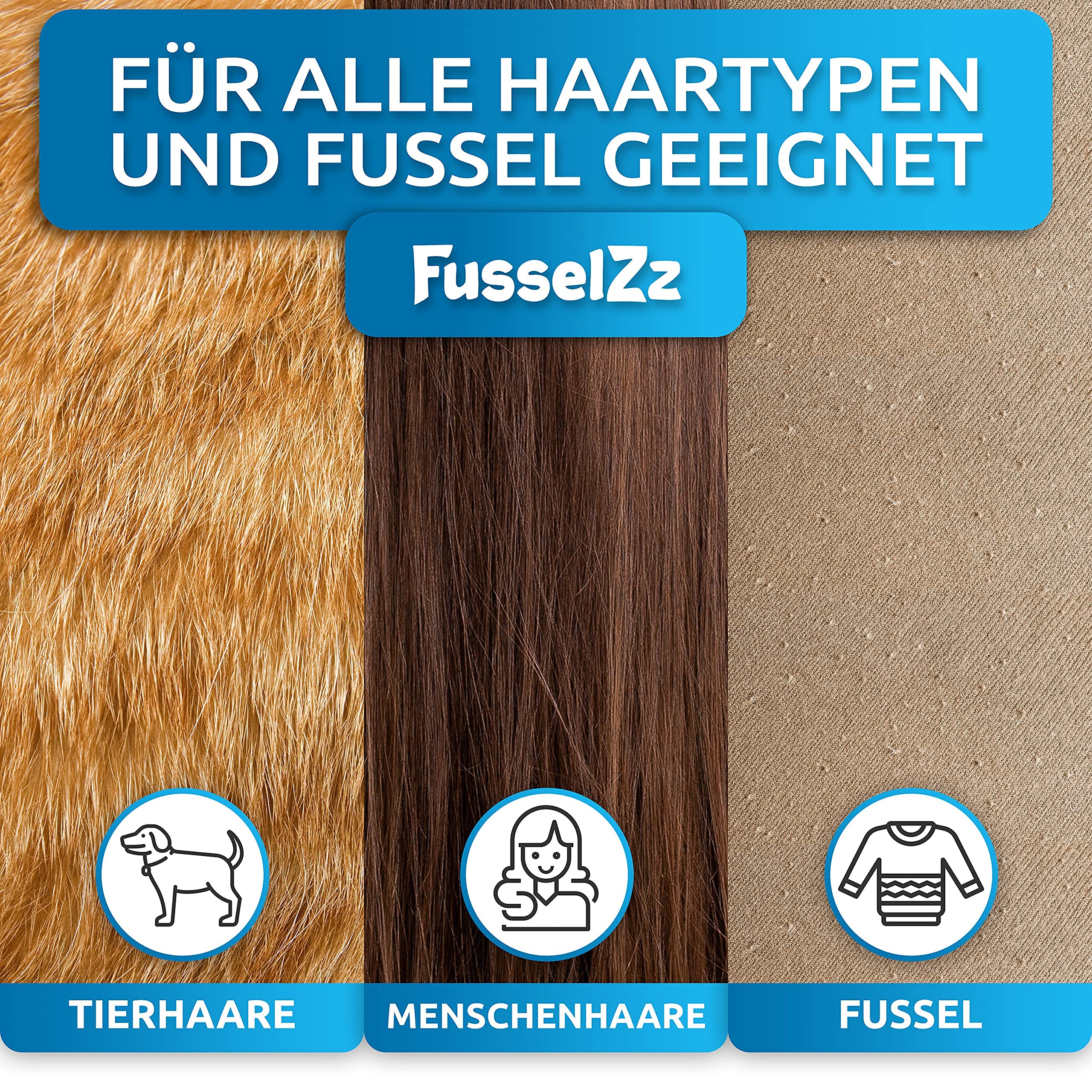 Fusselrolle Tierhaare – Premium Tierhaarentferner zum Entfernen von Hunde- & Katzenhaaren – Wiederverwendbar für Sofa, Teppich, Bett & Auto
