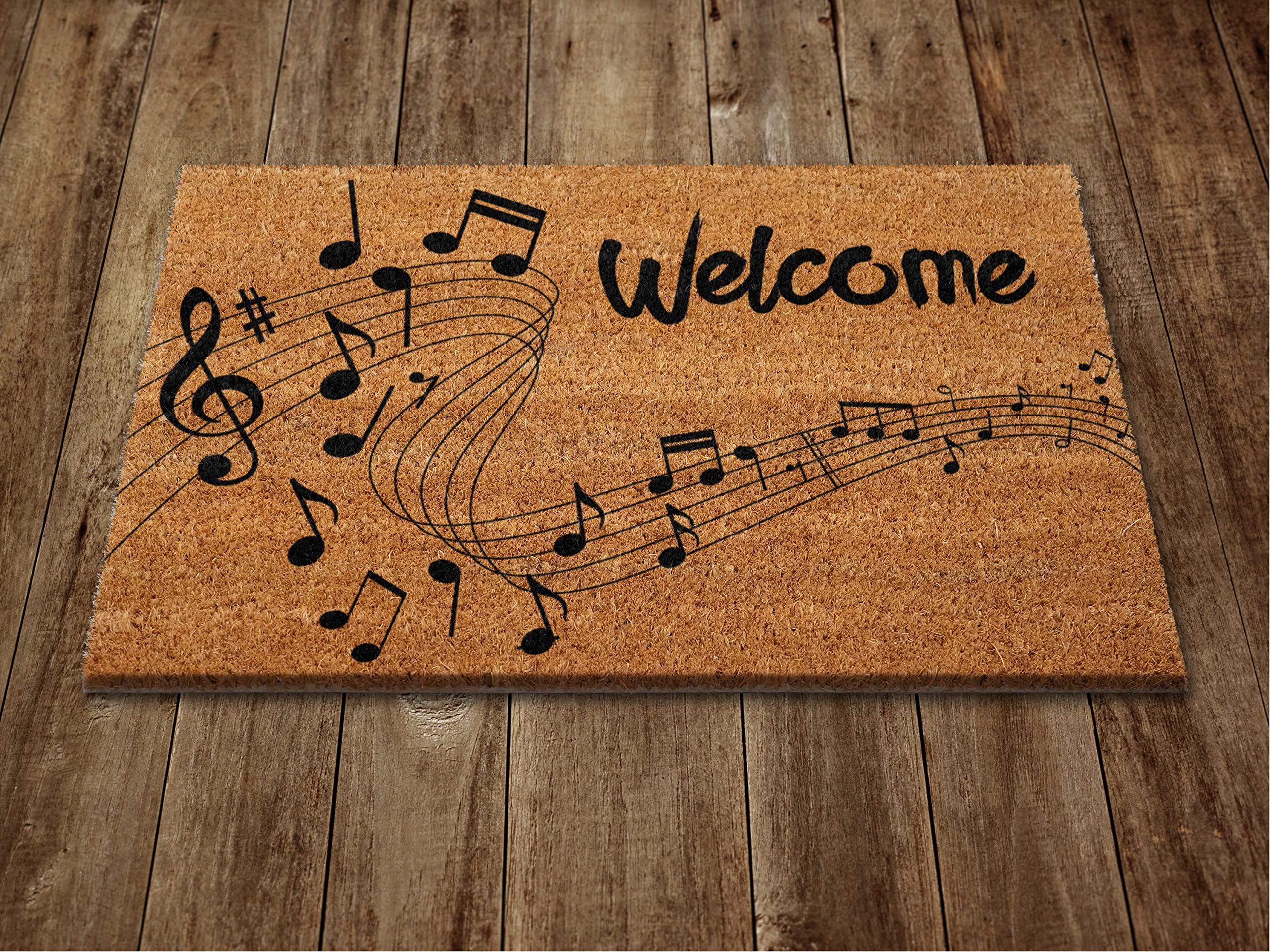 Music Notes Doormat, 20x32 inch, Brown, Polyester, Non-Slip, Indoor/Outdoor