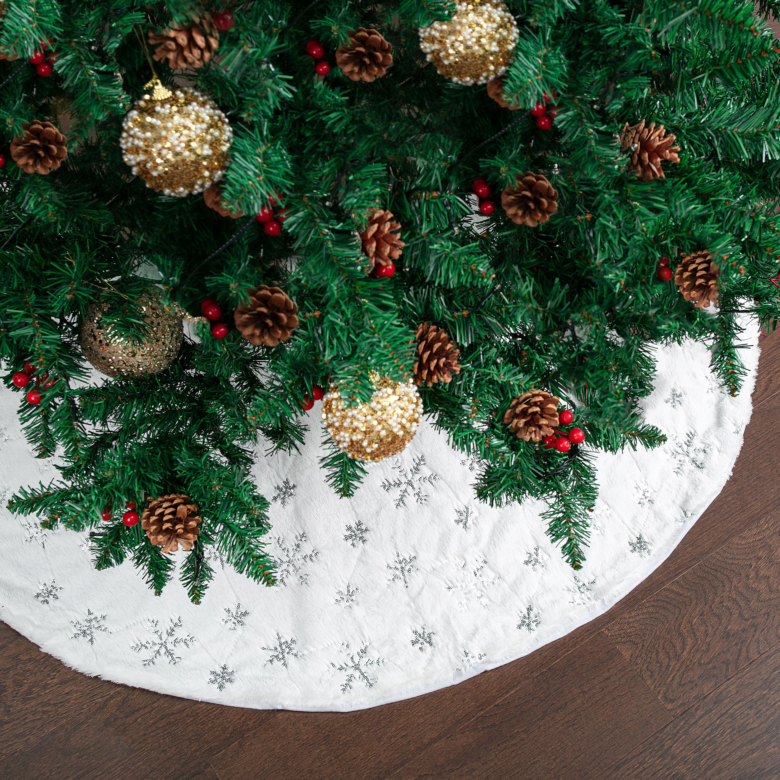 Mr. Pen Christmas Tree Skirt 48 inches, White Faux Fur