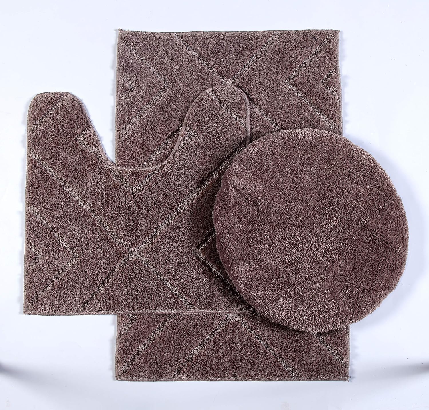 Luxury Home Collection 3 Piece Microfiber Bathroom Rug Set Non-Slip Bathroom Rug Contour, Mat and Toilet Lid Cover #668 (Taupe, 3 PCE Set)