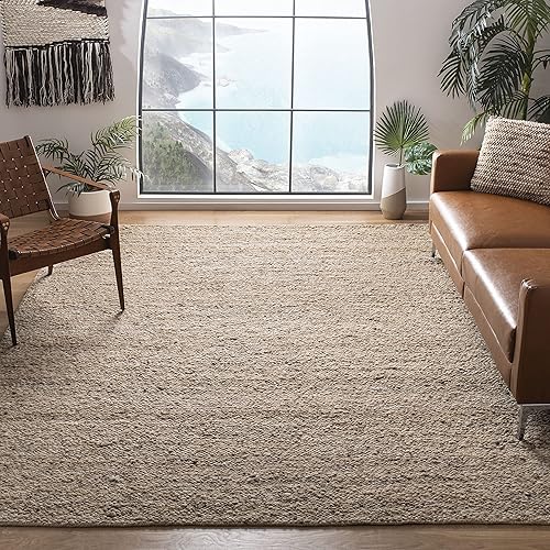 SAFAVIEH Natura Collection - Alfombra de área de 8 x 10 pies, color beige, lana hecha a mano, ideal para zonas de alto tráfico en sala de estar,